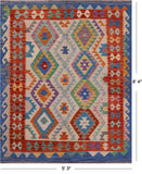 Reversible Kilim Flat Weave Wool On Wool Rug - 5' 3" X 6' 4" - Golden Nile