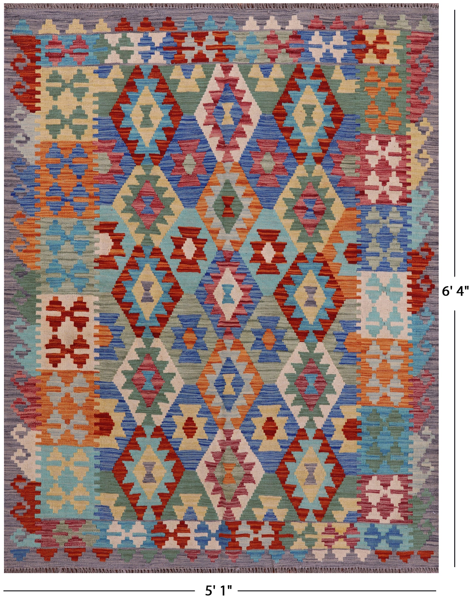 Reversible Kilim Flat Weave Wool On Wool Rug - 5' 1" X 6' 4" - Golden Nile