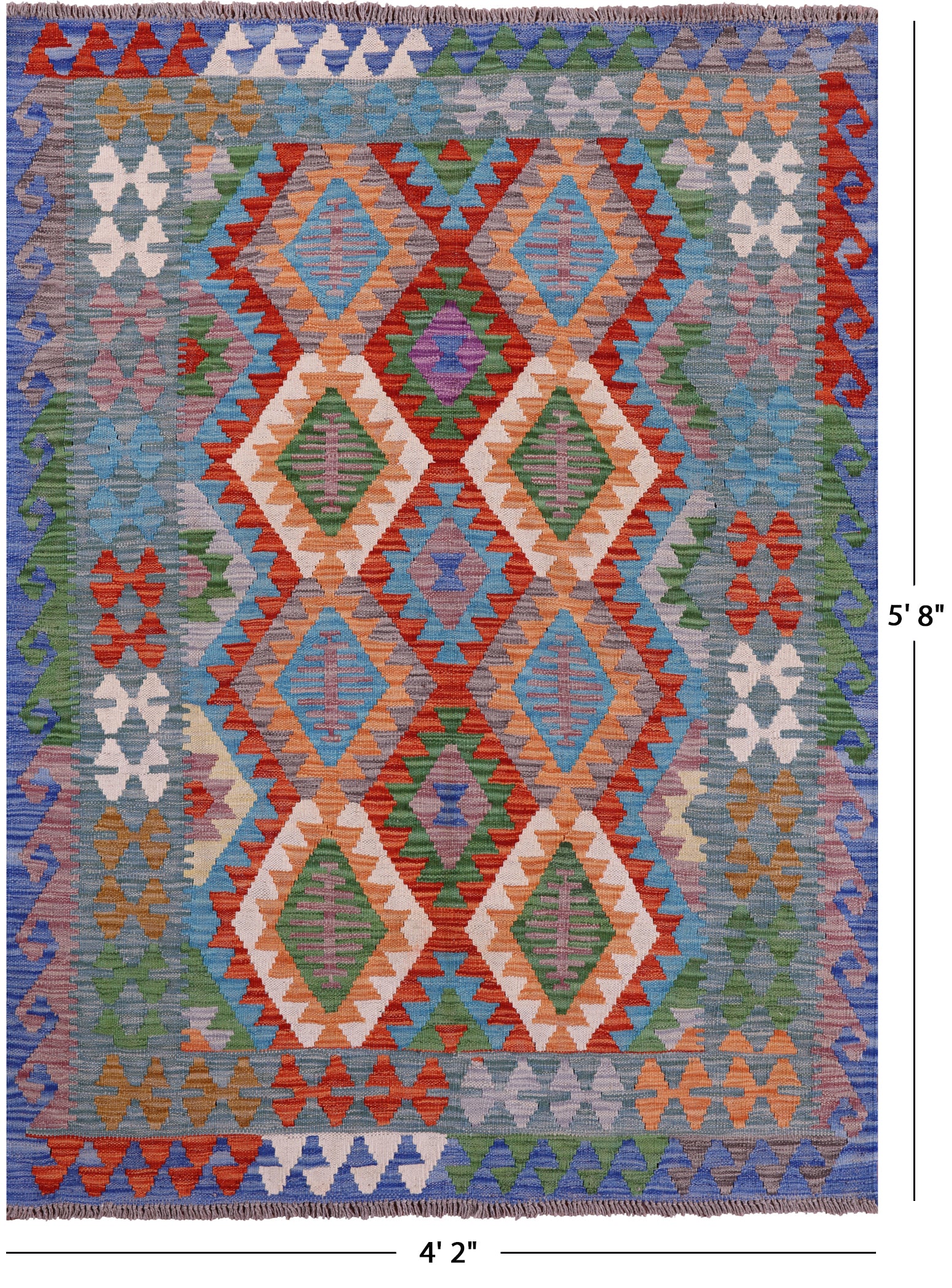 Reversible Kilim Flat Weave Wool On Wool Rug - 4' 2" X 5' 8" - Golden Nile