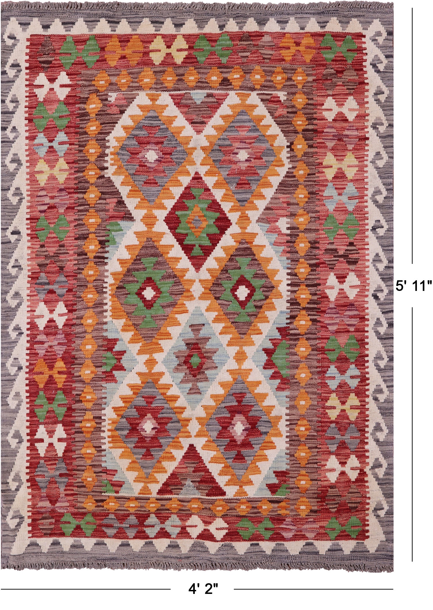 Reversible Kilim Flat Weave Wool On Wool Rug - 4' 2" X 5' 11" - Golden Nile