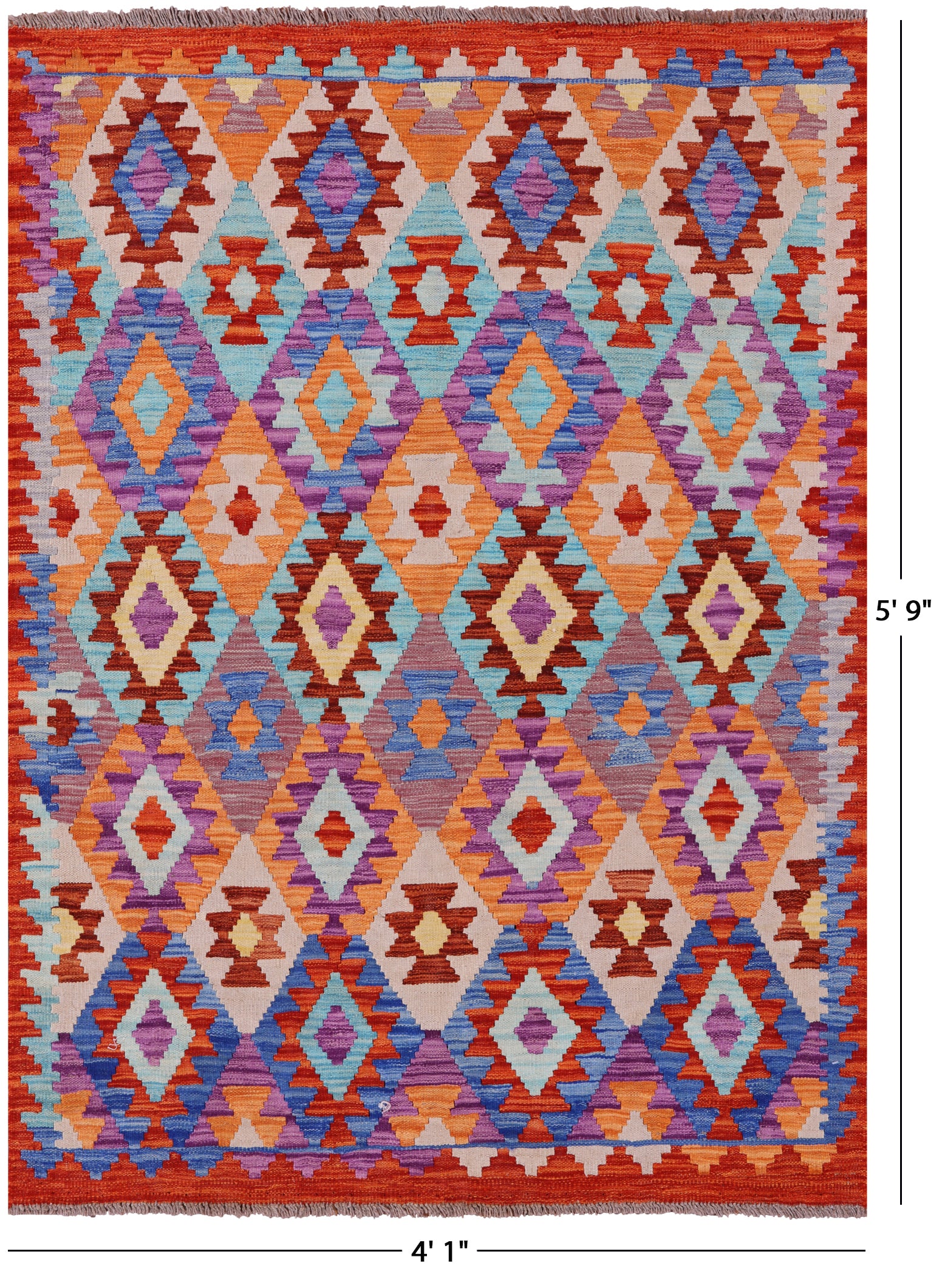 Reversible Kilim Flat Weave Wool On Wool Rug - 4' 1" X 5' 9" - Golden Nile