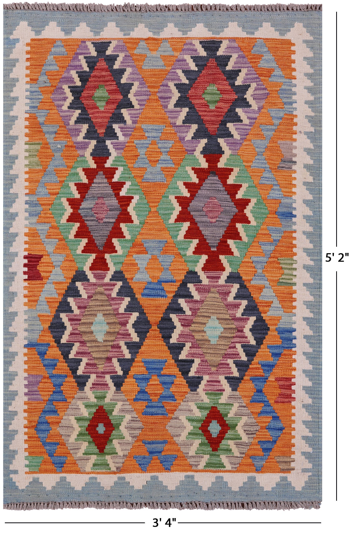 Reversible Kilim Flat Weave Wool On Wool Rug - 3' 4" X 5' 2" - Golden Nile
