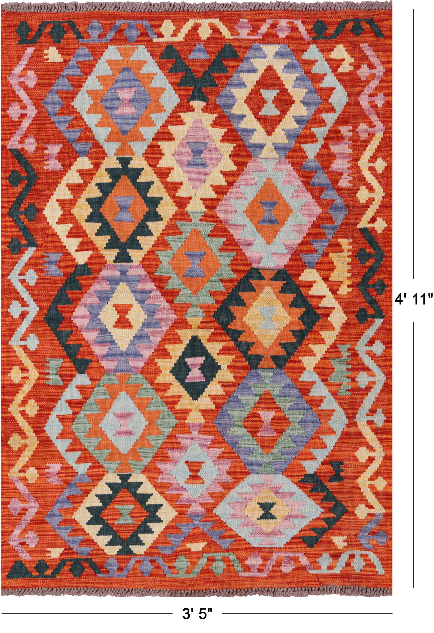 Reversible Kilim Flat Weave Wool On Wool Rug - 3' 5" X 4' 11" - Golden Nile
