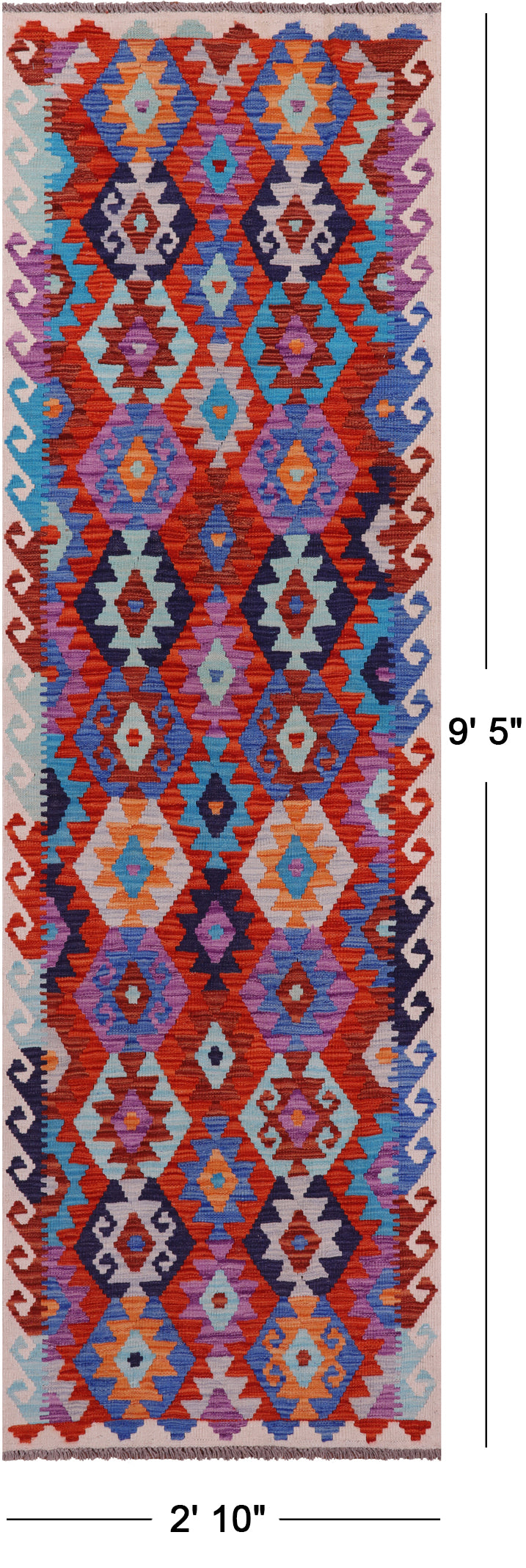Reversible Kilim Flat Weave Wool On Wool Rug - 2' 10" X 9' 5" - Golden Nile