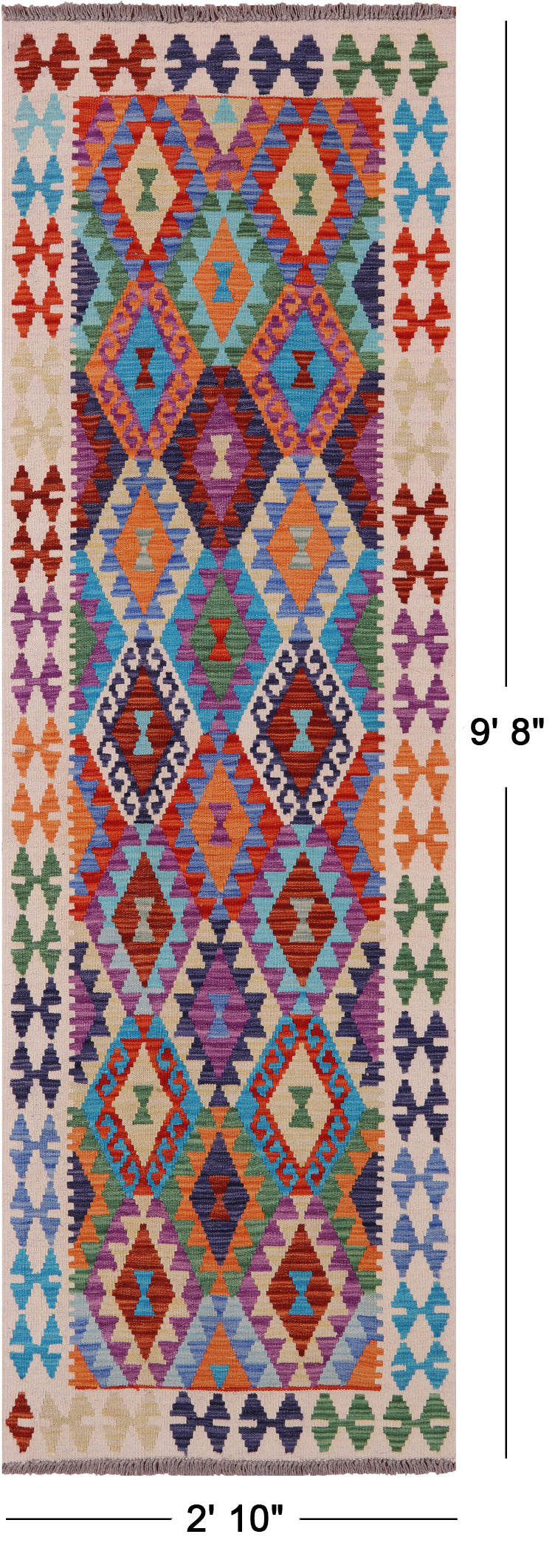 Reversible Kilim Flat Weave Wool On Wool Runner Rug - 2' 10" X 9' 8" - Golden Nile
