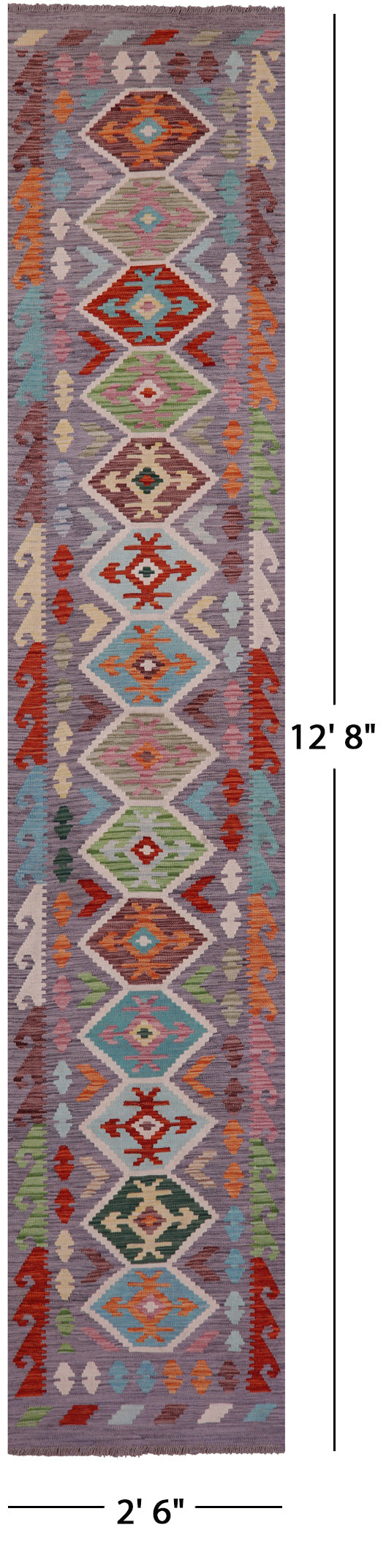 Reversible Kilim Flat Weave Wool On Wool Runner Rug - 2' 6" X 12' 8" - Golden Nile