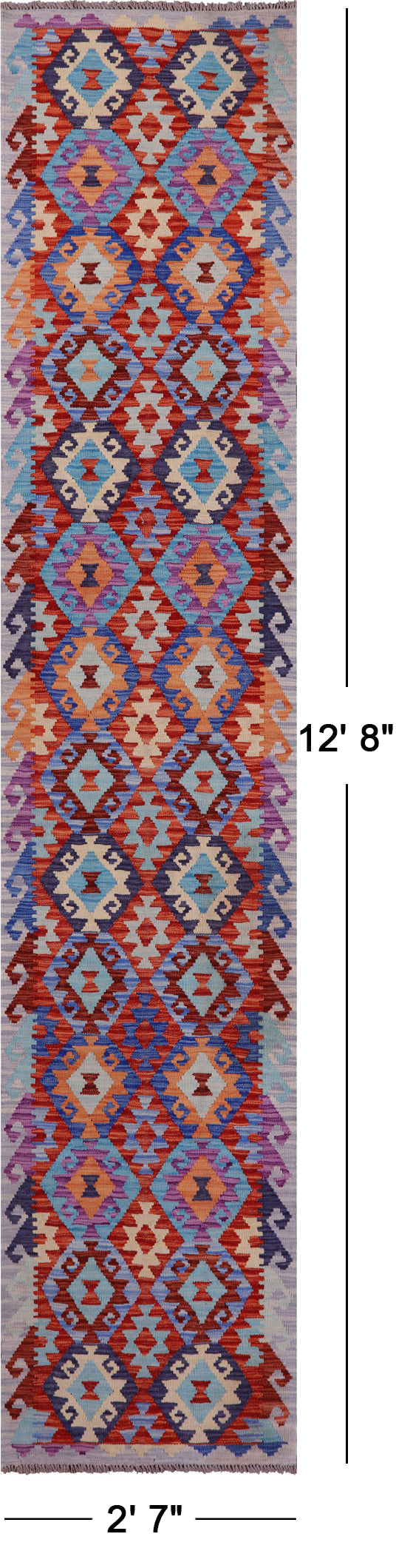 Reversible Kilim Flat Weave Wool On Wool Runner Rug - 2' 7" X 12' 8" - Golden Nile