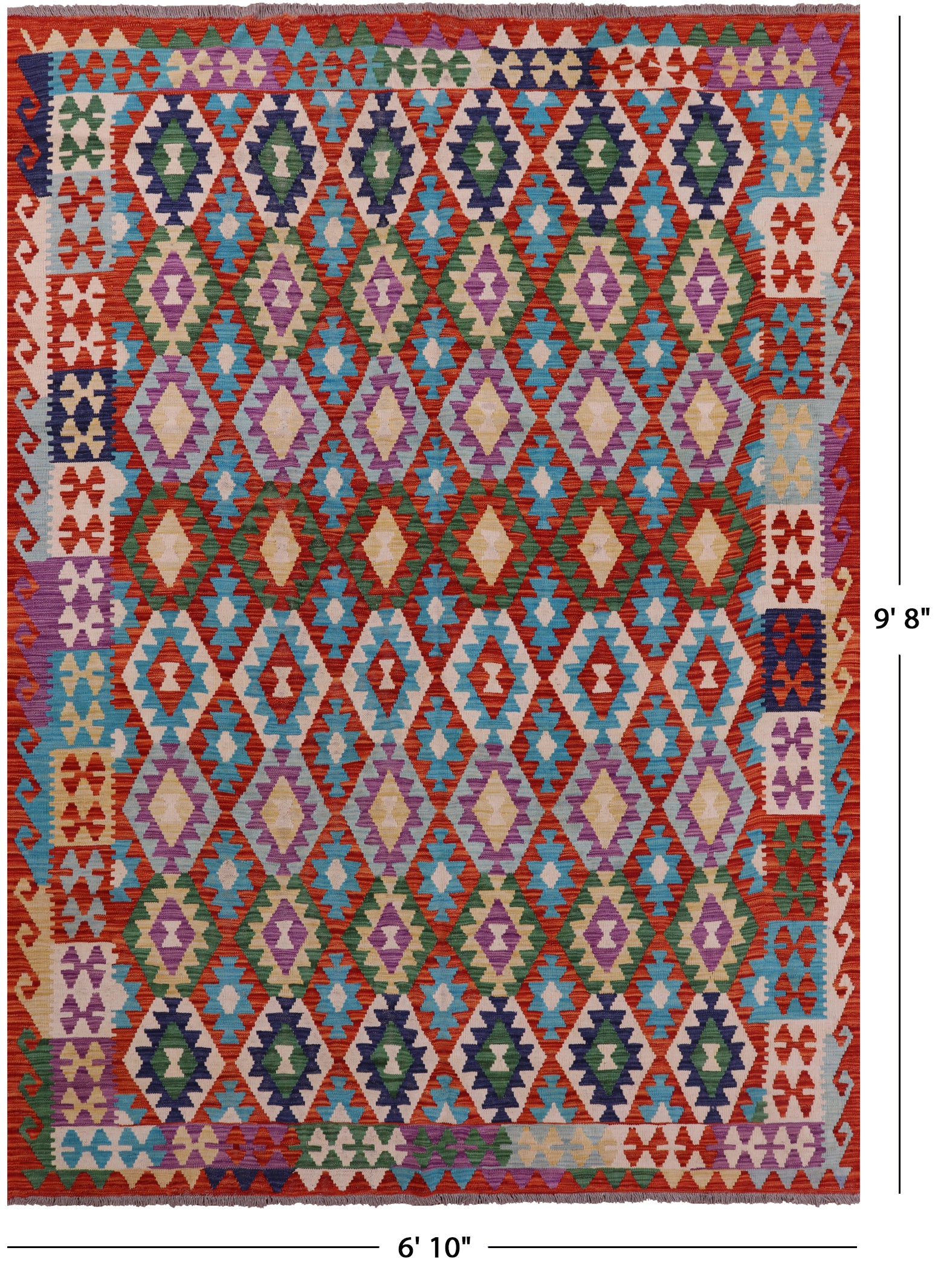 Reversible Kilim Flat Weave Wool On Wool Rug - 6' 10" X 9' 8" - Golden Nile
