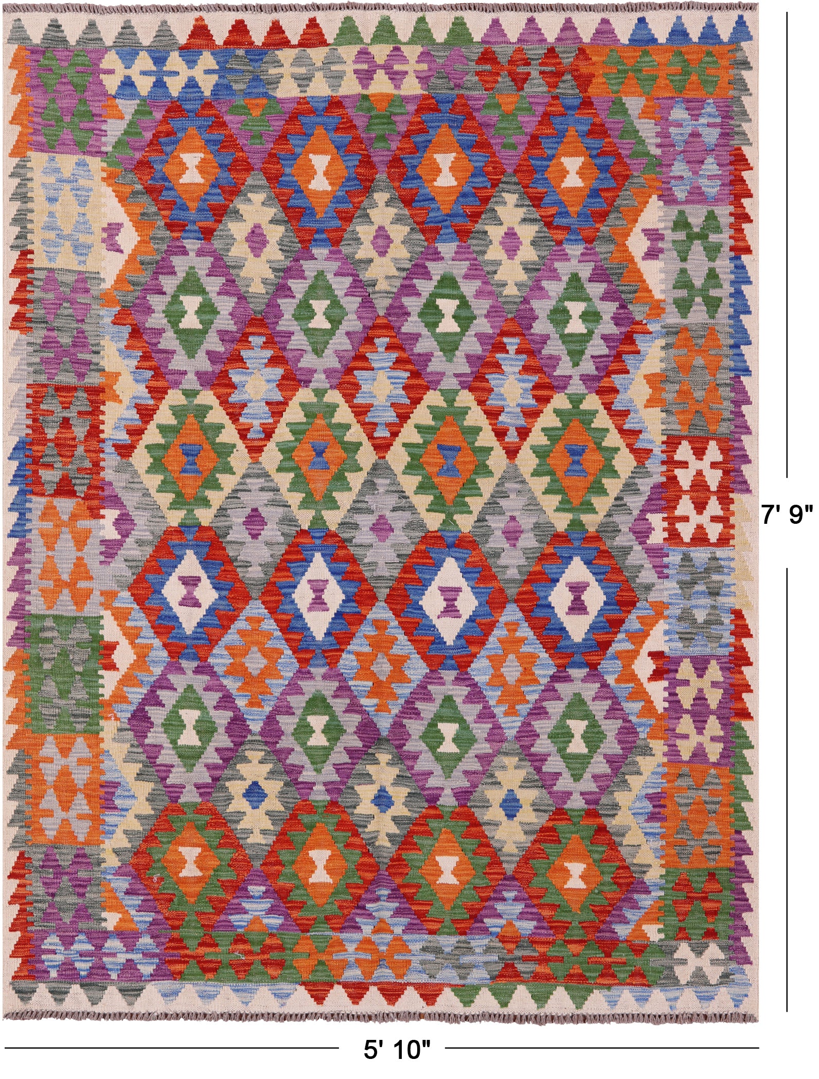 Reversible Kilim Flat Weave Wool On Wool Rug - 5' 10" X 7' 9" - Golden Nile