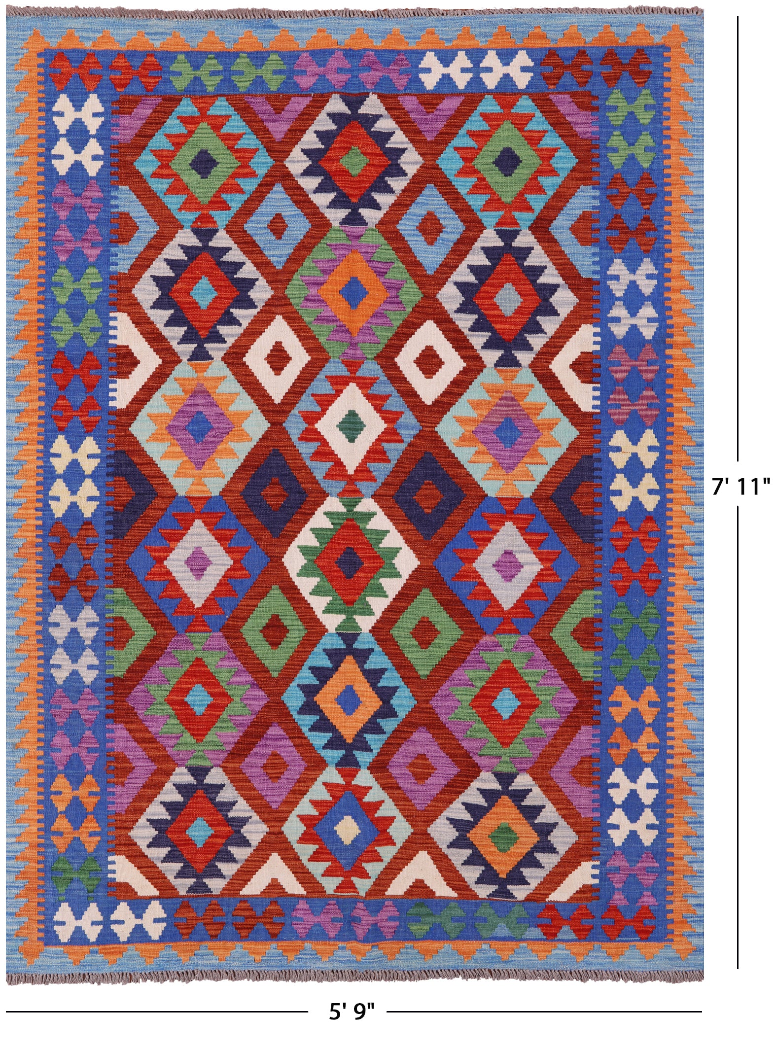 Reversible Kilim Flat Weave Wool On Wool Rug - 5' 9" X 7' 11" - Golden Nile