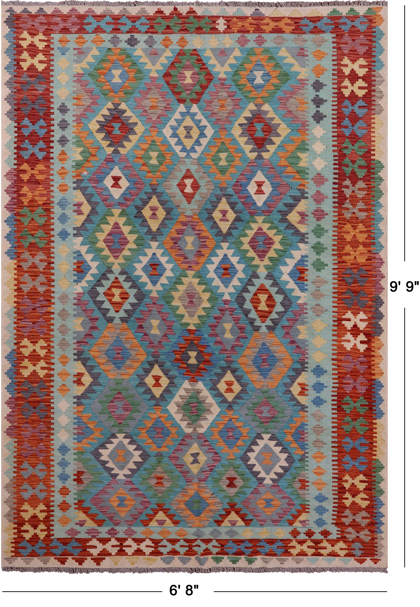 Reversible Kilim Flat Weave Wool On Wool Rug - 6' 8" X 9' 9" - Golden Nile