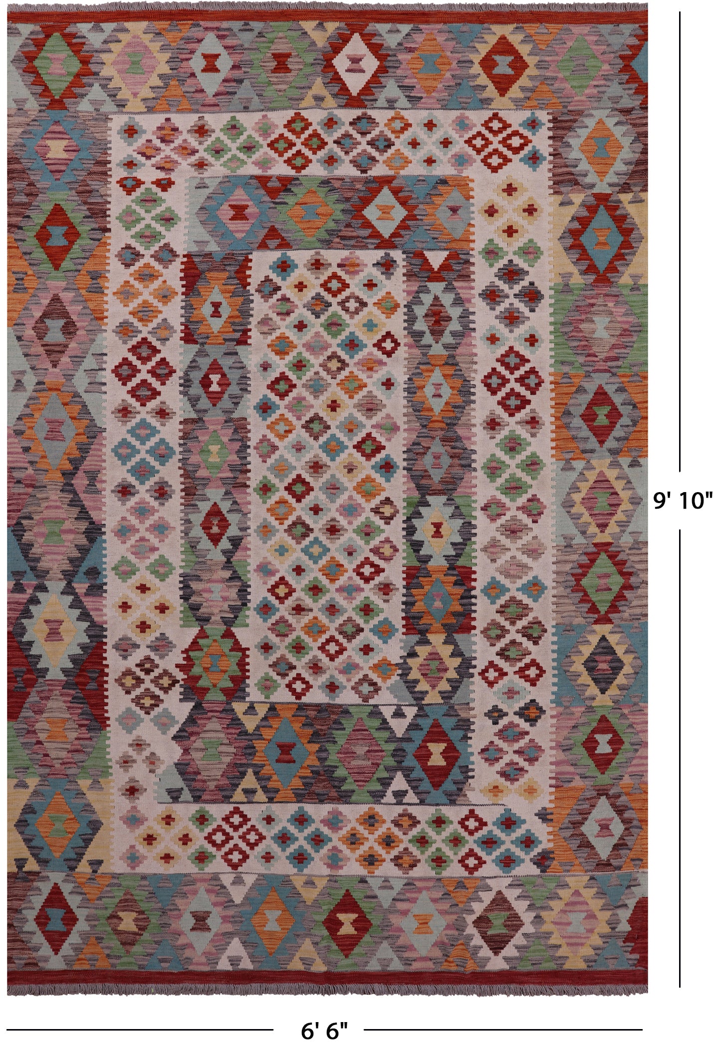 Reversible Kilim Flat Weave Wool On Wool Rug - 6' 6" X 9' 10" - Golden Nile