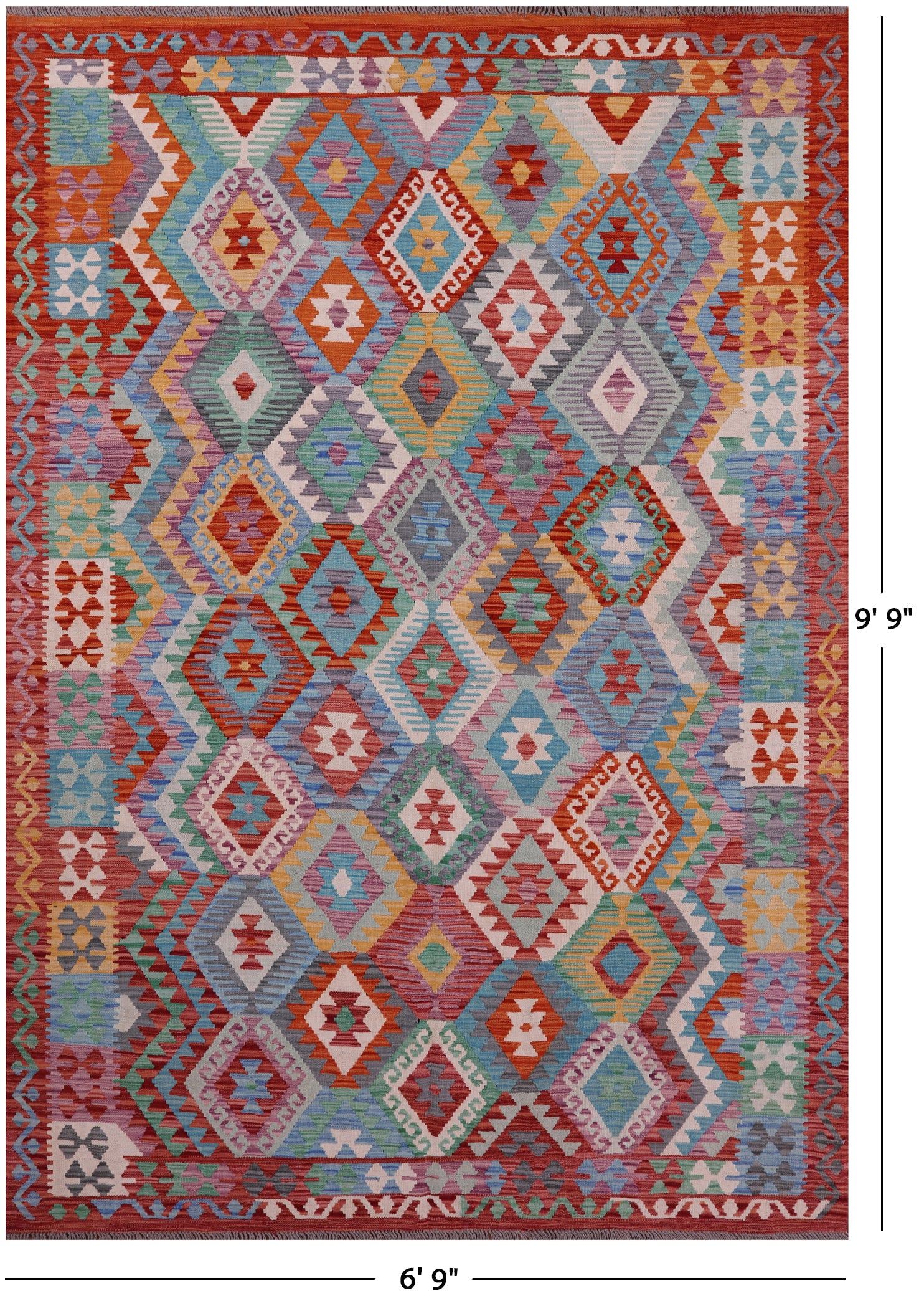 Reversible Kilim Flat Weave Wool On Wool Rug - 6' 9" X 9' 9" - Golden Nile