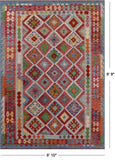 Reversible Kilim Flat Weave Wool On Wool Rug - 6' 10" X 9' 9" - Golden Nile