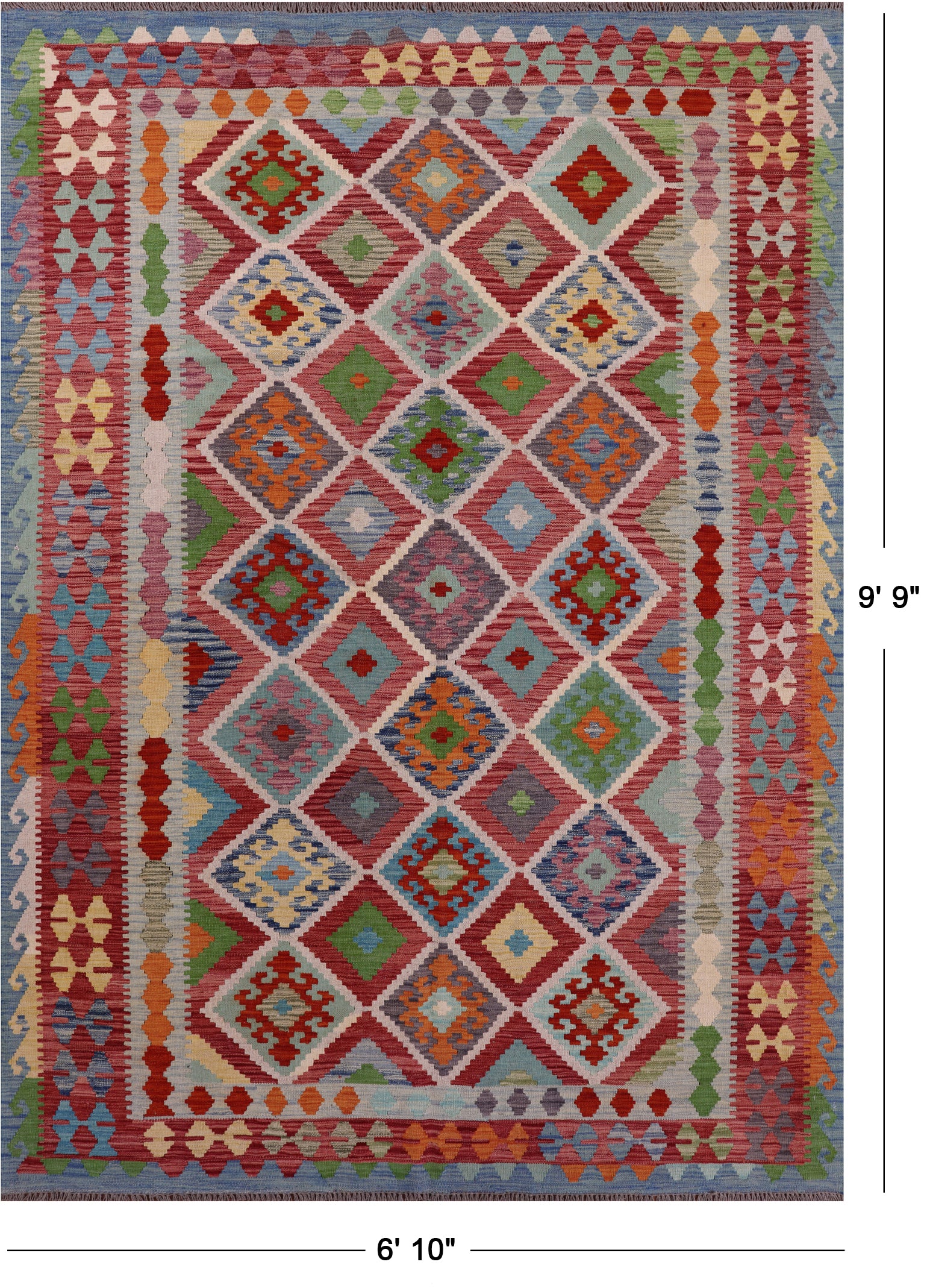 Reversible Kilim Flat Weave Wool On Wool Rug - 6' 10" X 9' 9" - Golden Nile