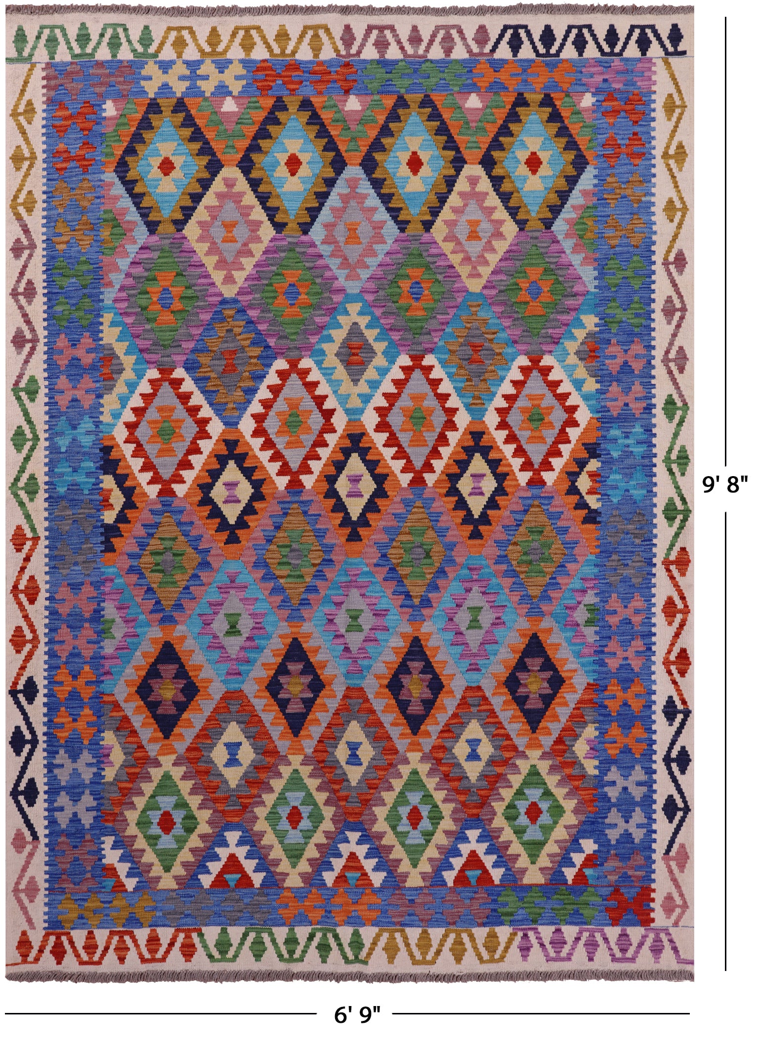 Reversible Kilim Flat Weave Wool On Wool Rug - 6' 9" X 9' 8" - Golden Nile