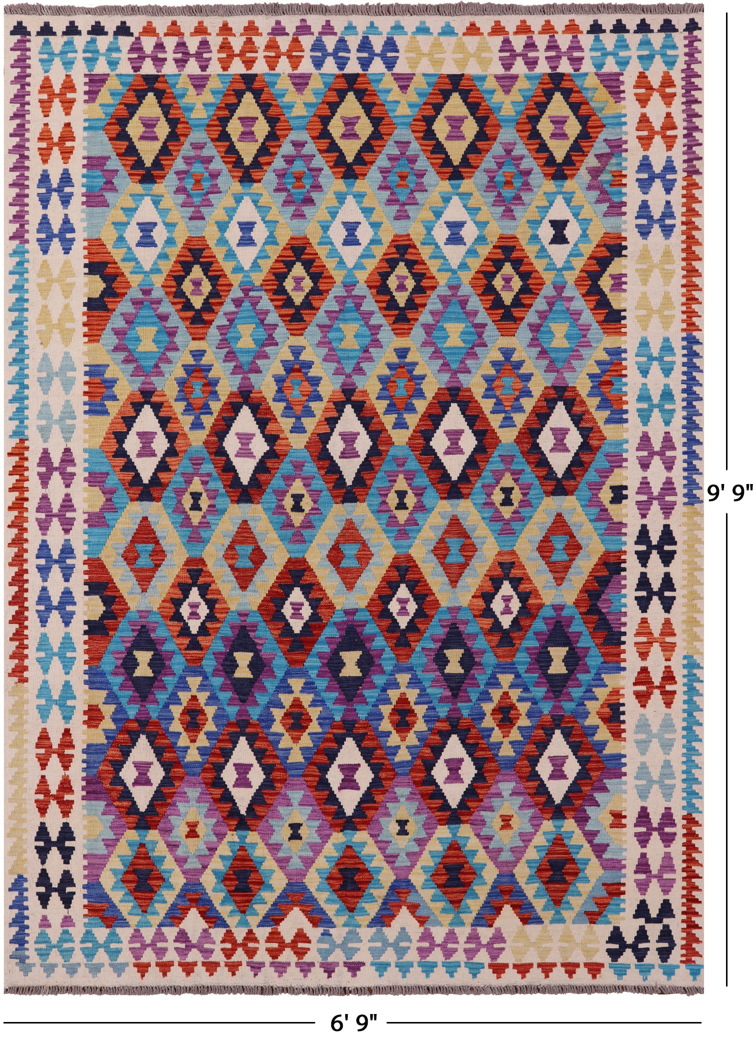 Reversible Kilim Flat Weave Wool On Wool Rug - 6' 9" X 9' 9" - Golden Nile