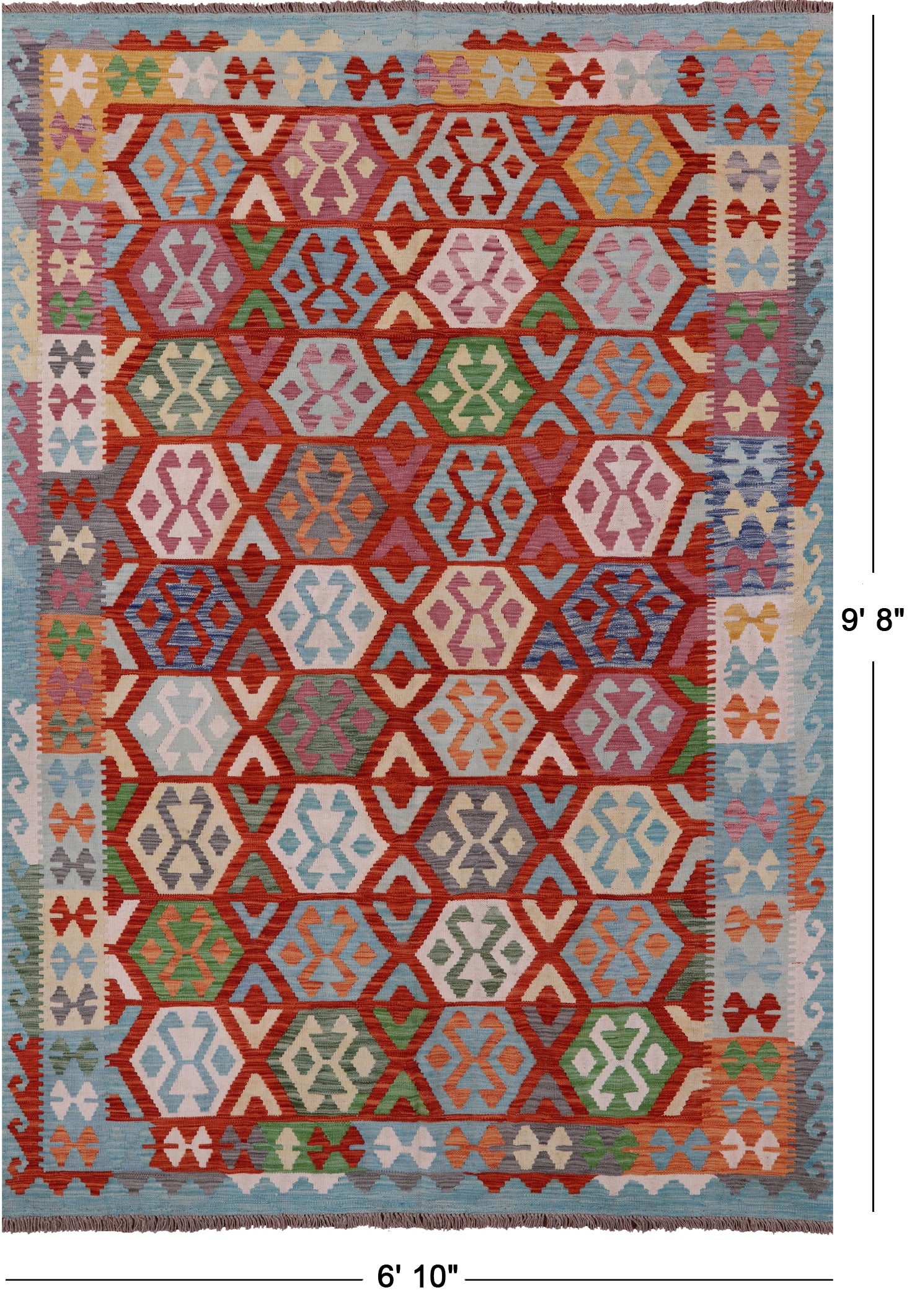 Reversible Kilim Flat Weave Wool On Wool Rug - 6' 10" X 9' 8" - Golden Nile