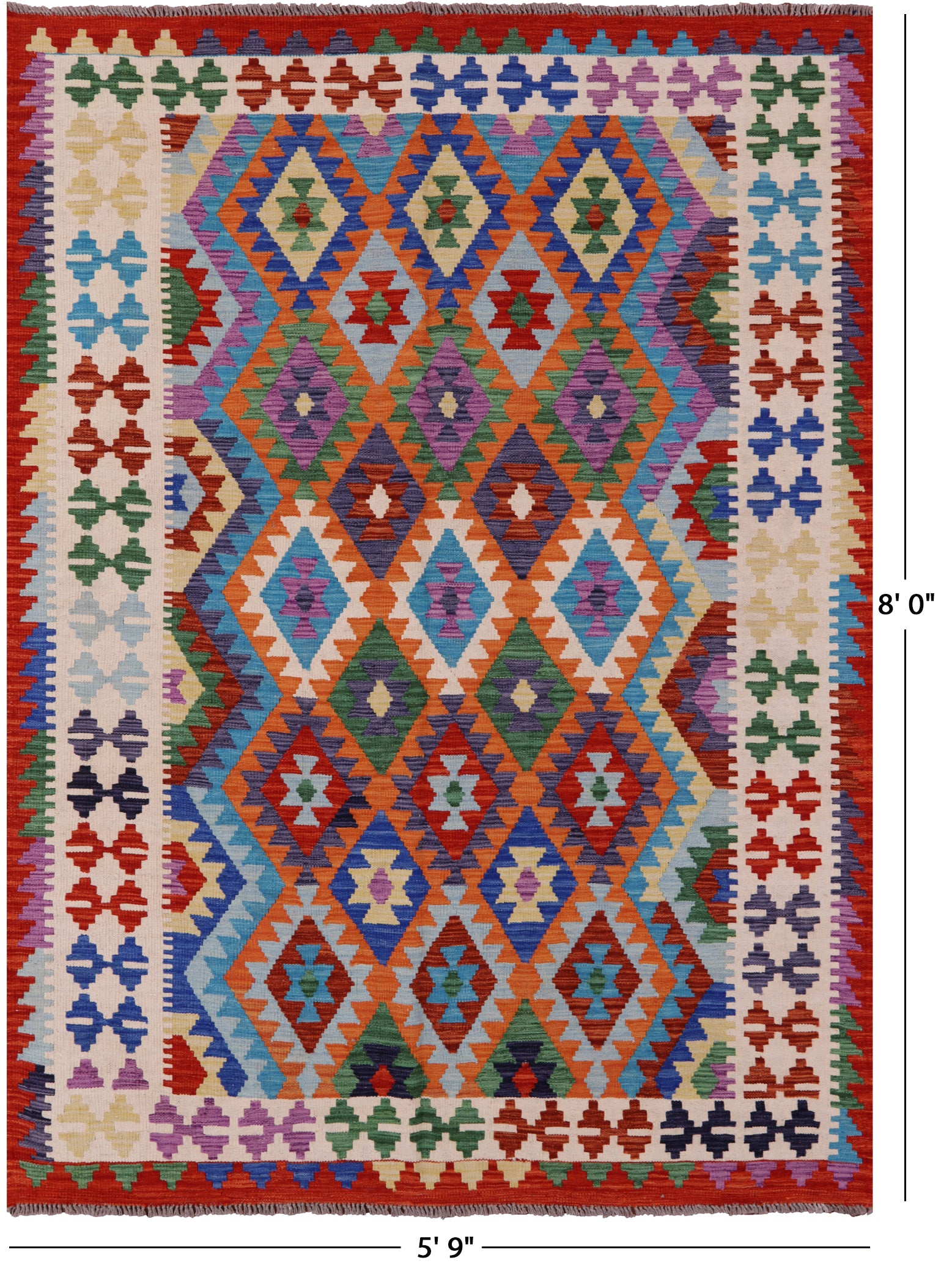 Reversible Kilim Flat Weave Wool On Wool Rug - 5' 9" X 8' 0" - Golden Nile