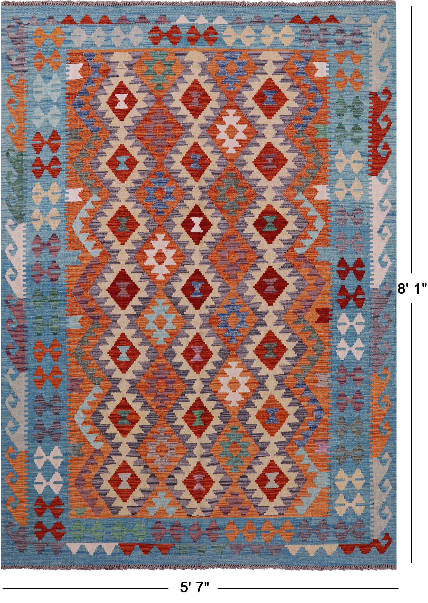 Reversible Kilim Flat Weave Wool On Wool Rug - 5' 7" X 8' 1" - Golden Nile