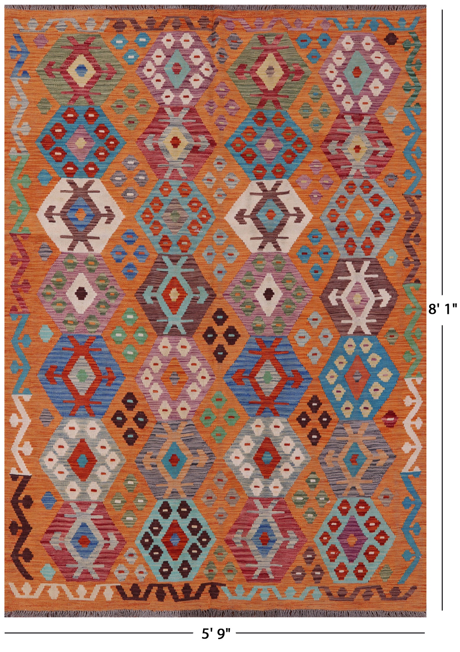 Reversible Kilim Flat Weave Wool On Wool Rug - 5' 9" X 8' 1" - Golden Nile