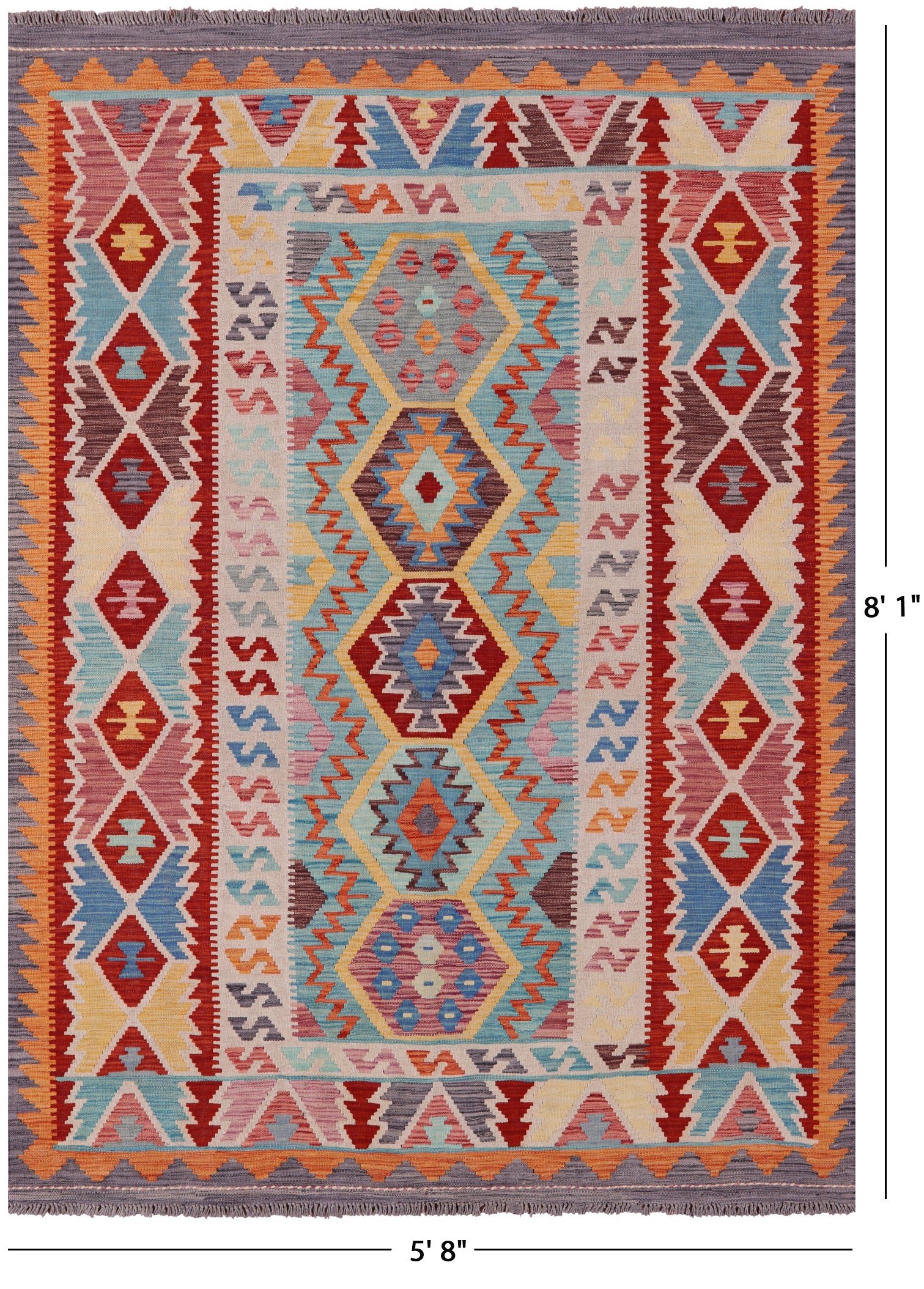 Reversible Kilim Flat Weave Wool On Wool Rug - 5' 8" X 8' 1" - Golden Nile