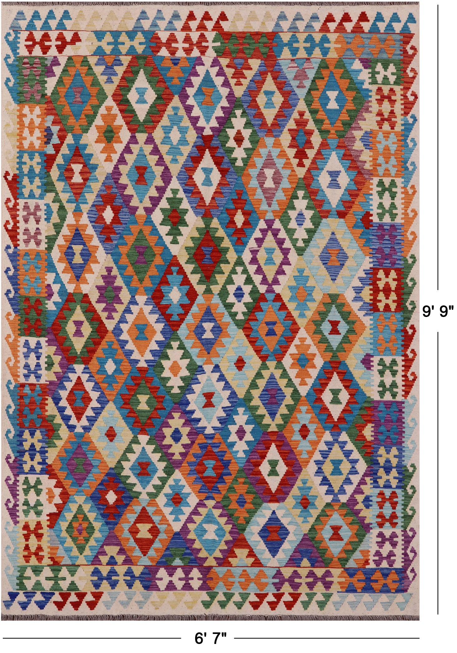 Reversible Kilim Flat Weave Wool On Wool Rug - 6' 7" X 9' 9" - Golden Nile