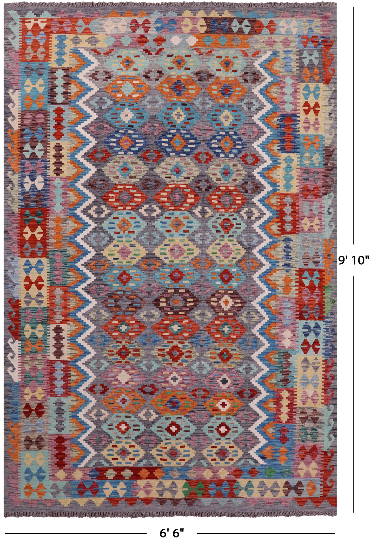 Reversible Kilim Flat Weave Wool On Wool Rug - 6' 6" X 9' 10" - Golden Nile
