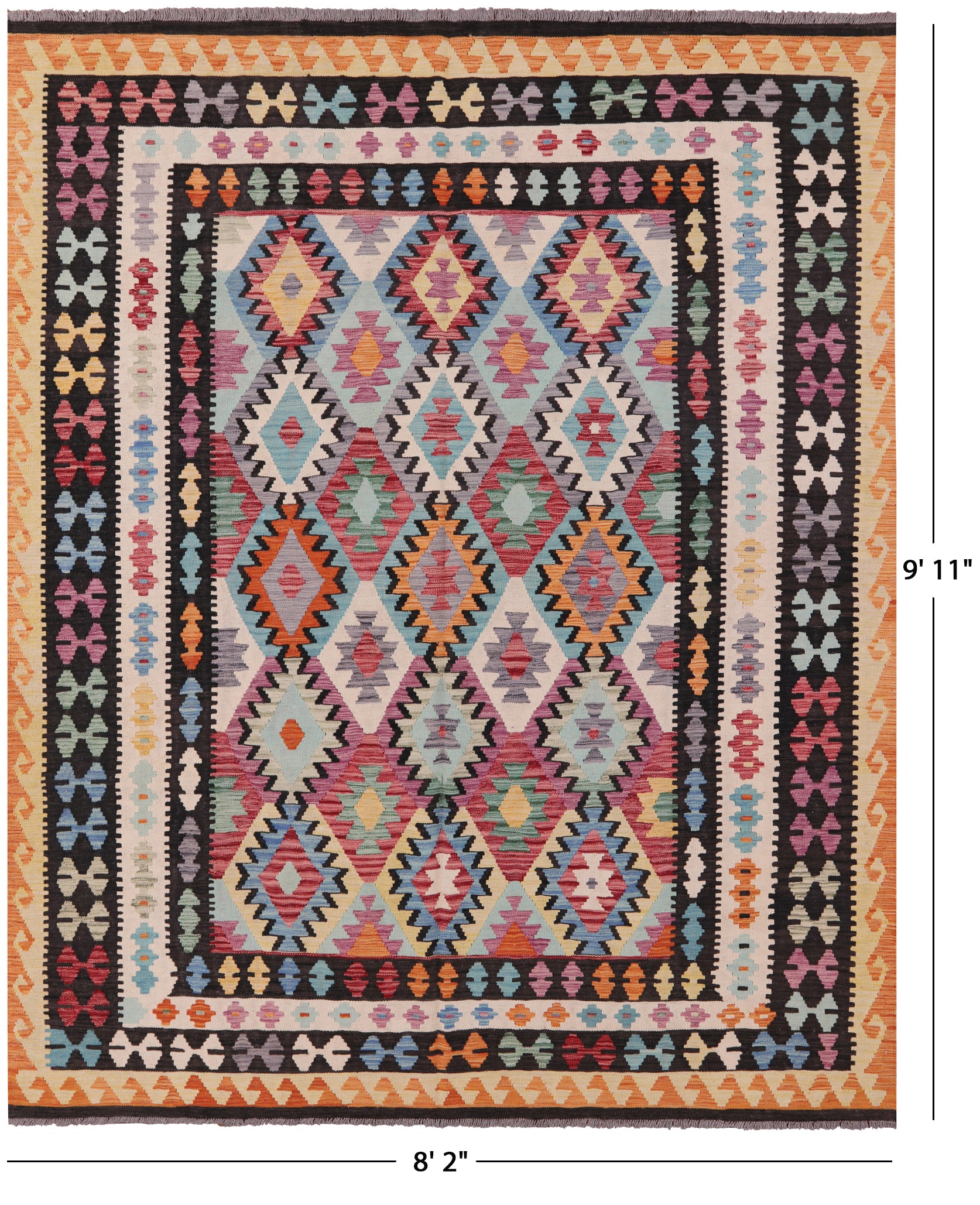 Reversible Kilim Flat Weave Wool On Wool Rug - 8' 2" X 9' 11" - Golden Nile