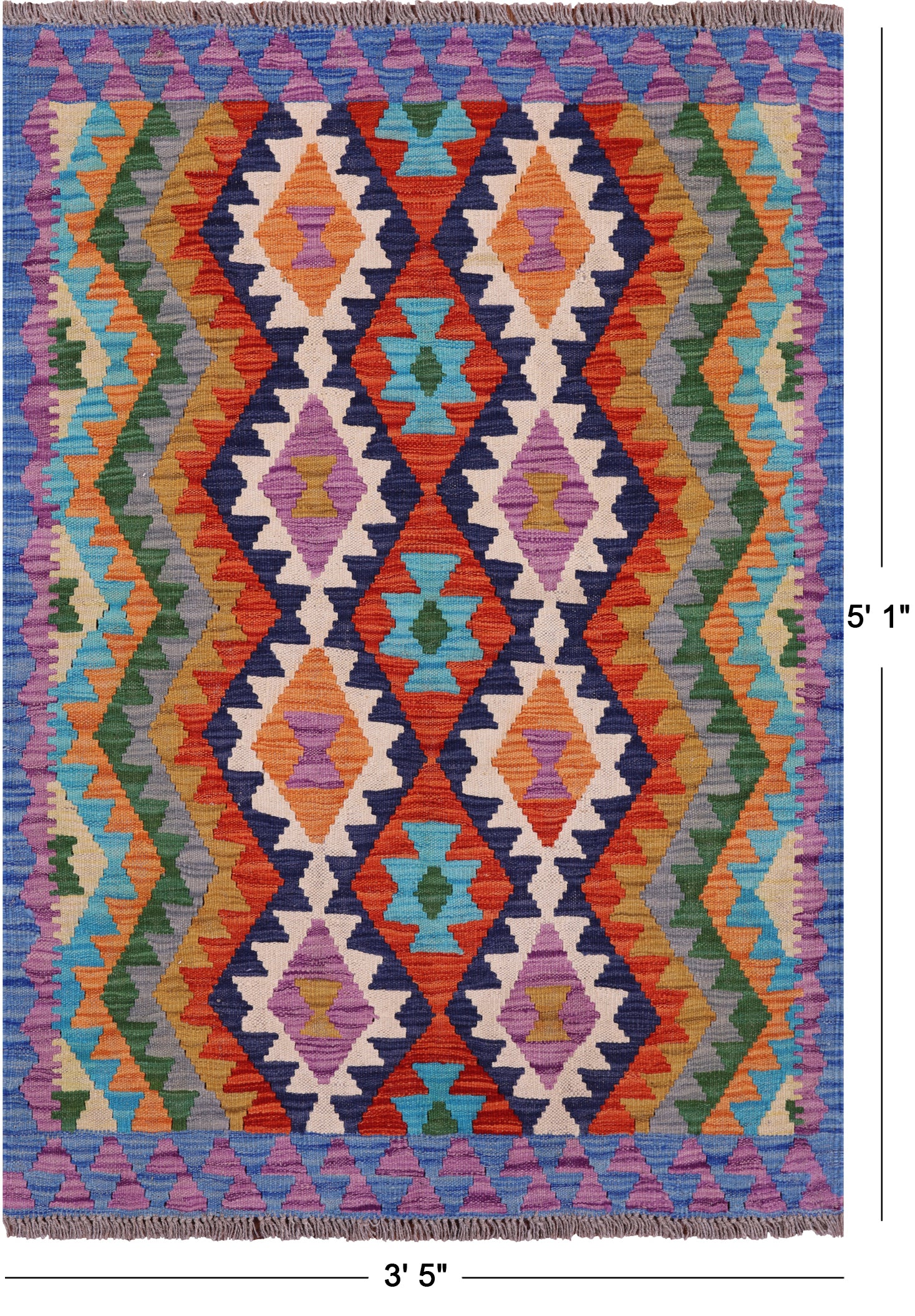Reversible Kilim Flat Weave Wool On Wool Rug - 3' 5" X 5' 1" - Golden Nile