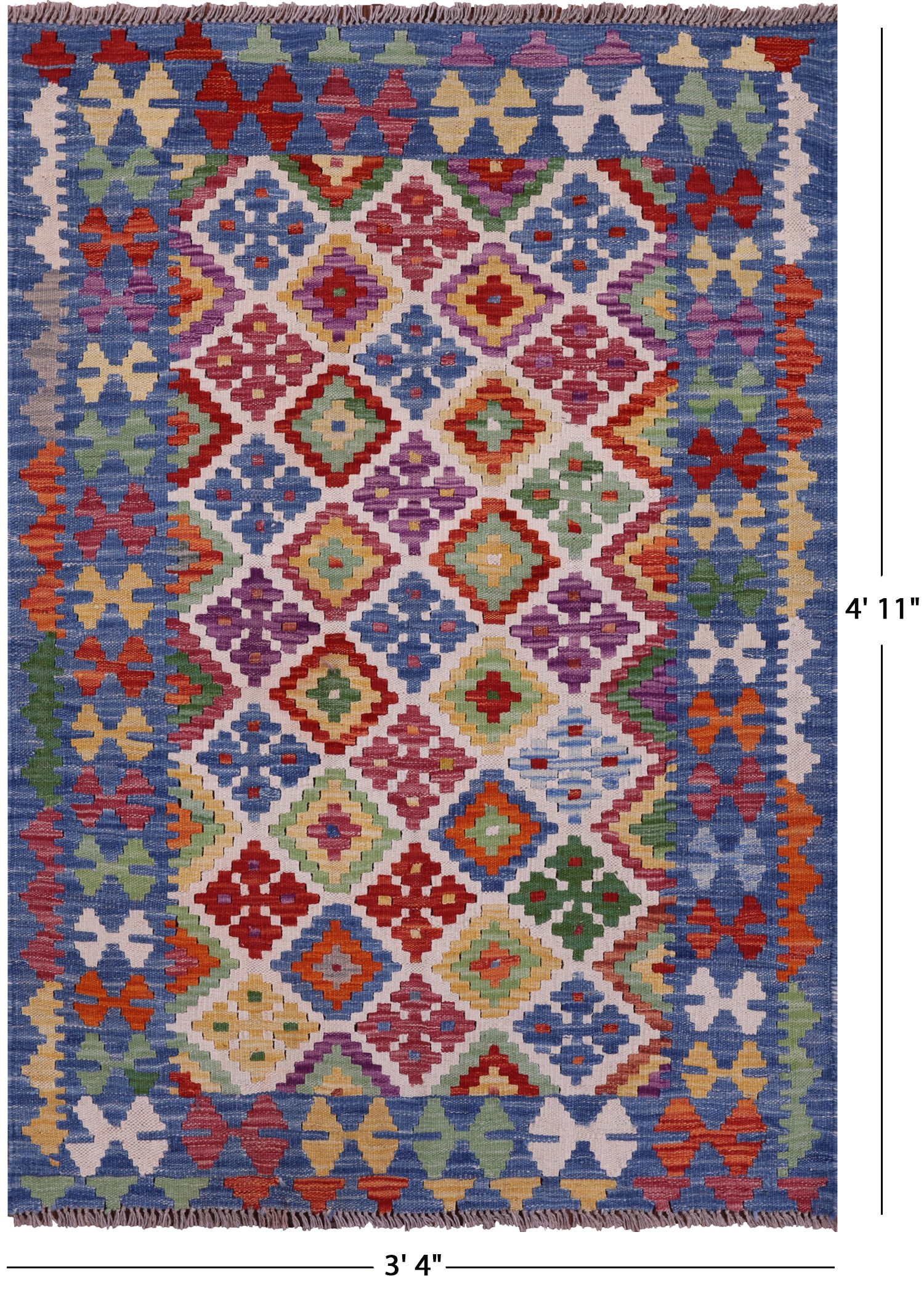 Reversible Kilim Flat Weave Wool On Wool Rug - 3' 4" X 4' 11" - Golden Nile