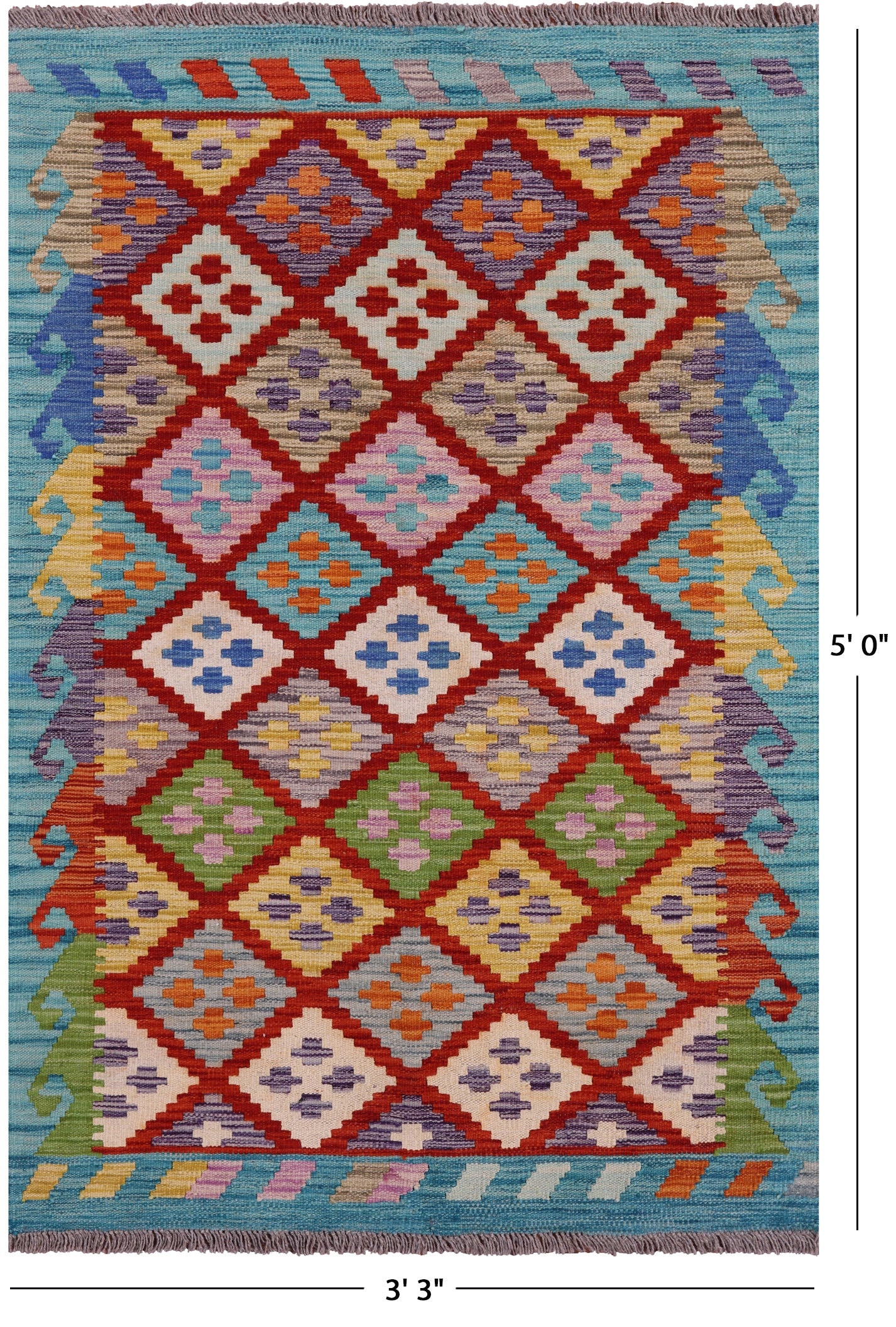 Reversible Kilim Flat Weave Wool On Wool Rug - 3' 3" X 5' 0" - Golden Nile
