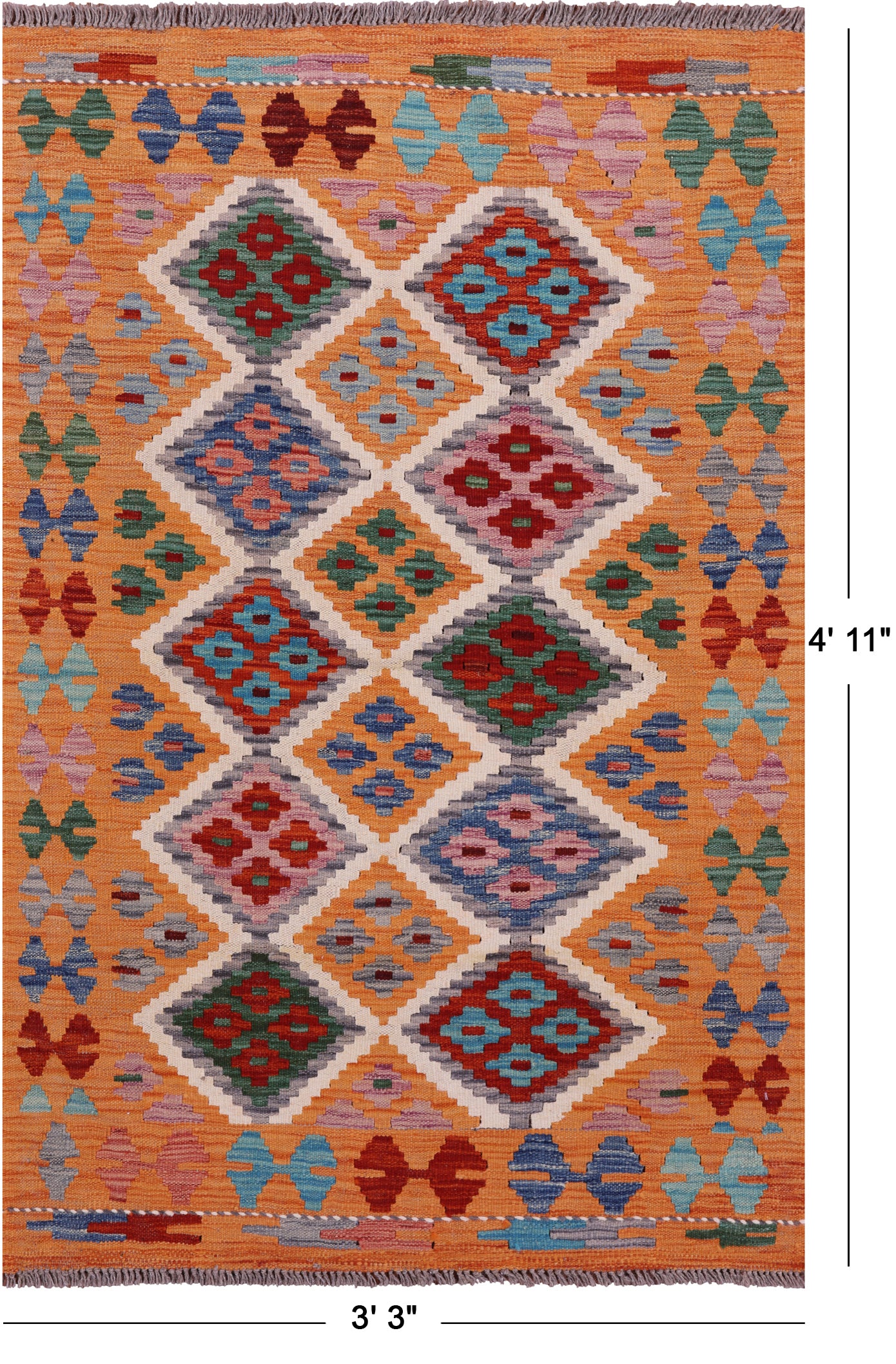 Reversible Kilim Flat Weave Wool On Wool Rug - 3' 3" X 4' 11" - Golden Nile