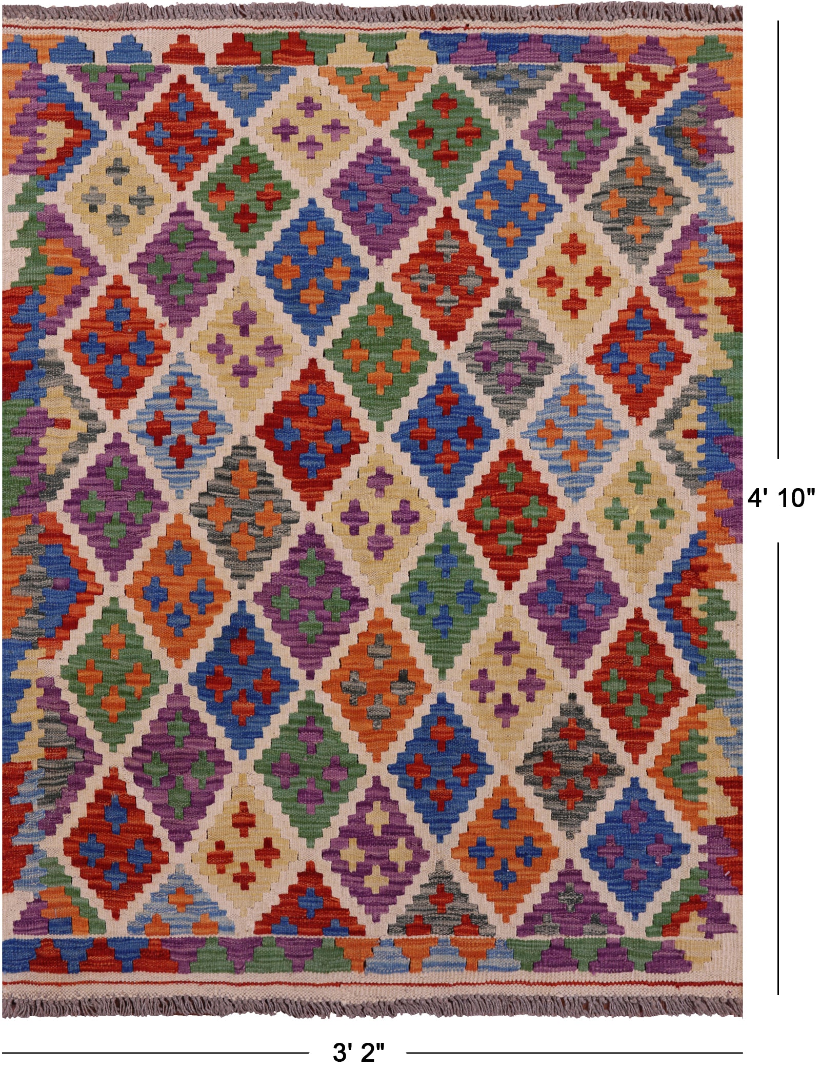 Reversible Kilim Flat Weave Wool On Wool Rug - 3' 2" X 4' 10" - Golden Nile