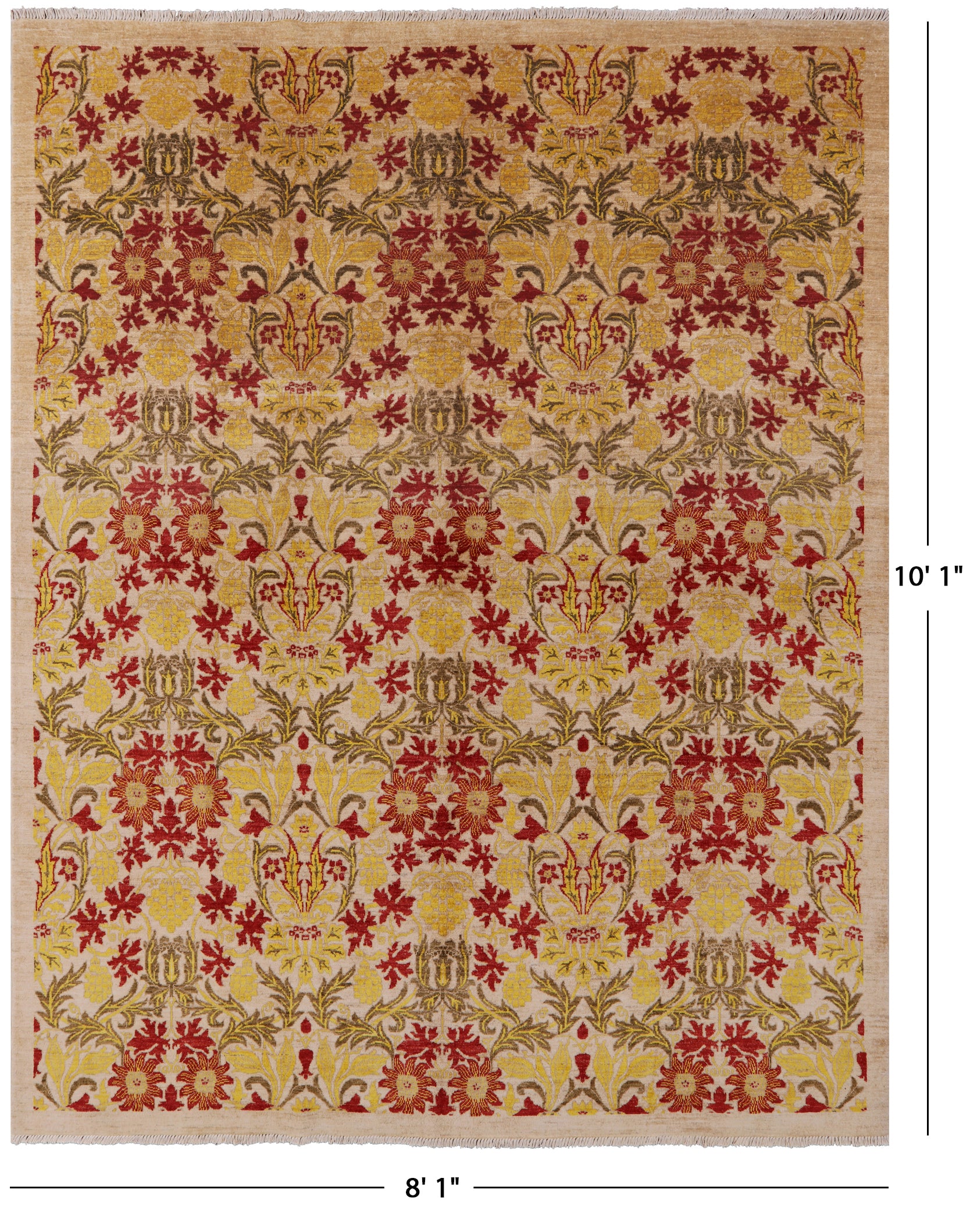 William Morris Handmade Wool Area Rug - 8' 1" X 10' 1" - Golden Nile