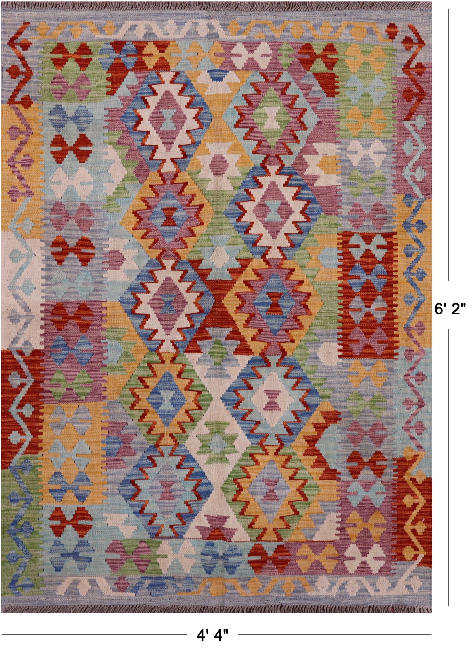 Reversible Kilim Flat Weave Wool On Wool Rug - 4' 4" X 6' 2" - Golden Nile