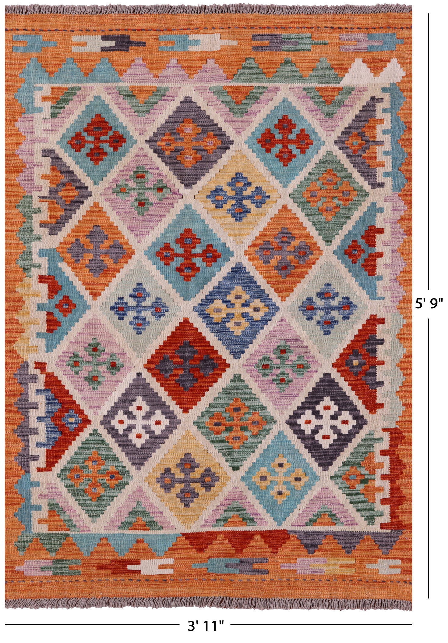 Reversible Kilim Flat Weave Wool On Wool Rug - 3' 11" X 5' 9" - Golden Nile