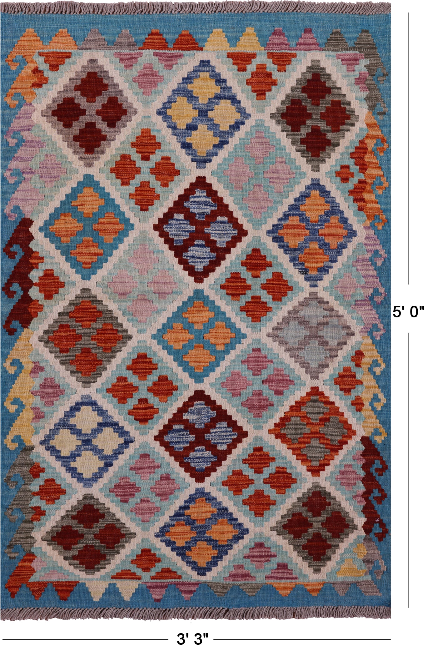 Reversible Kilim Flat Weave Wool On Wool Rug - 3' 3" X 5' 0" - Golden Nile