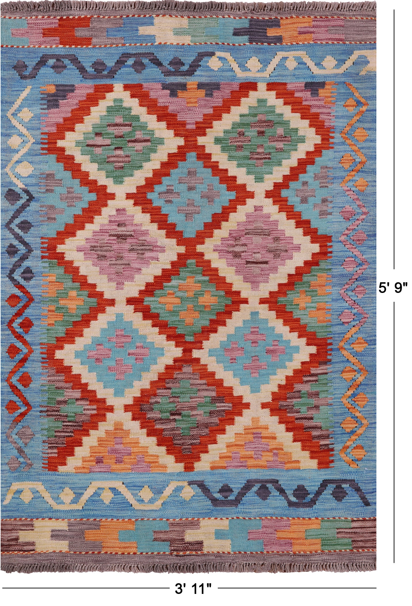 Reversible Kilim Flat Weave Wool On Wool Rug - 3' 11" X 5' 9" - Golden Nile