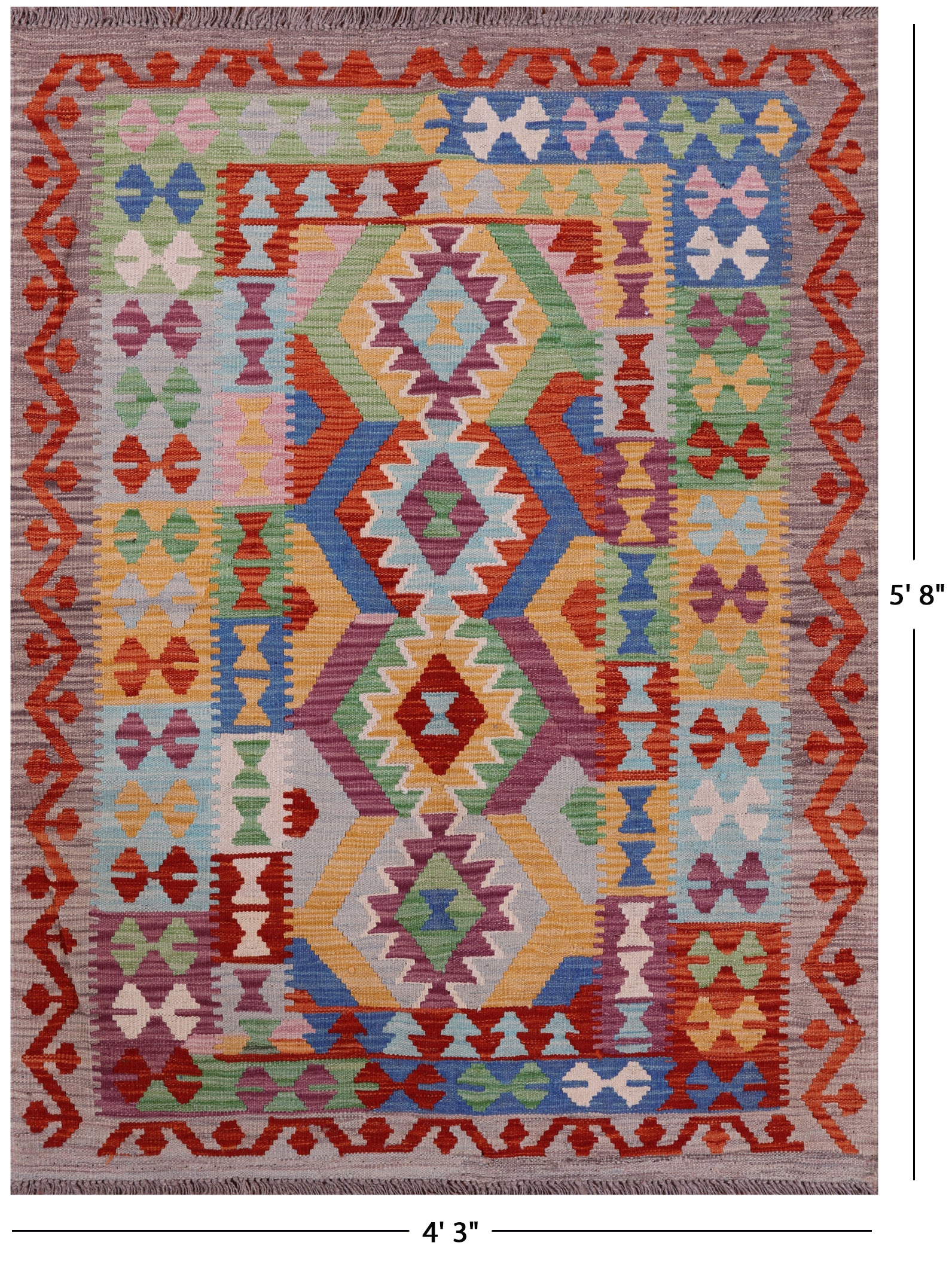 Reversible Kilim Flat Weave Wool On Wool Rug - 4' 3" X 5' 8" - Golden Nile