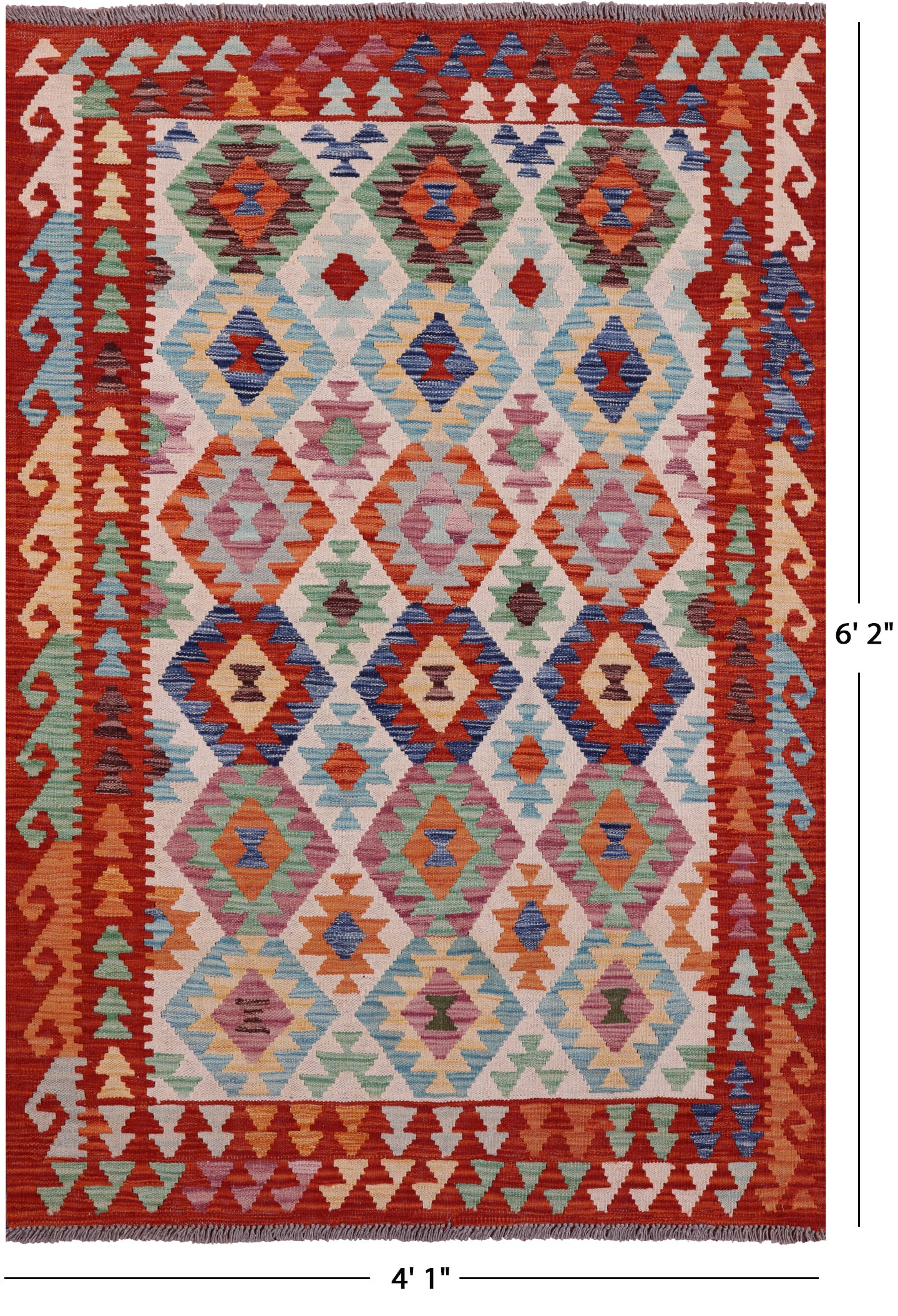 Reversible Kilim Flat Weave Wool On Wool Rug - 4' 1" X 6' 2" - Golden Nile