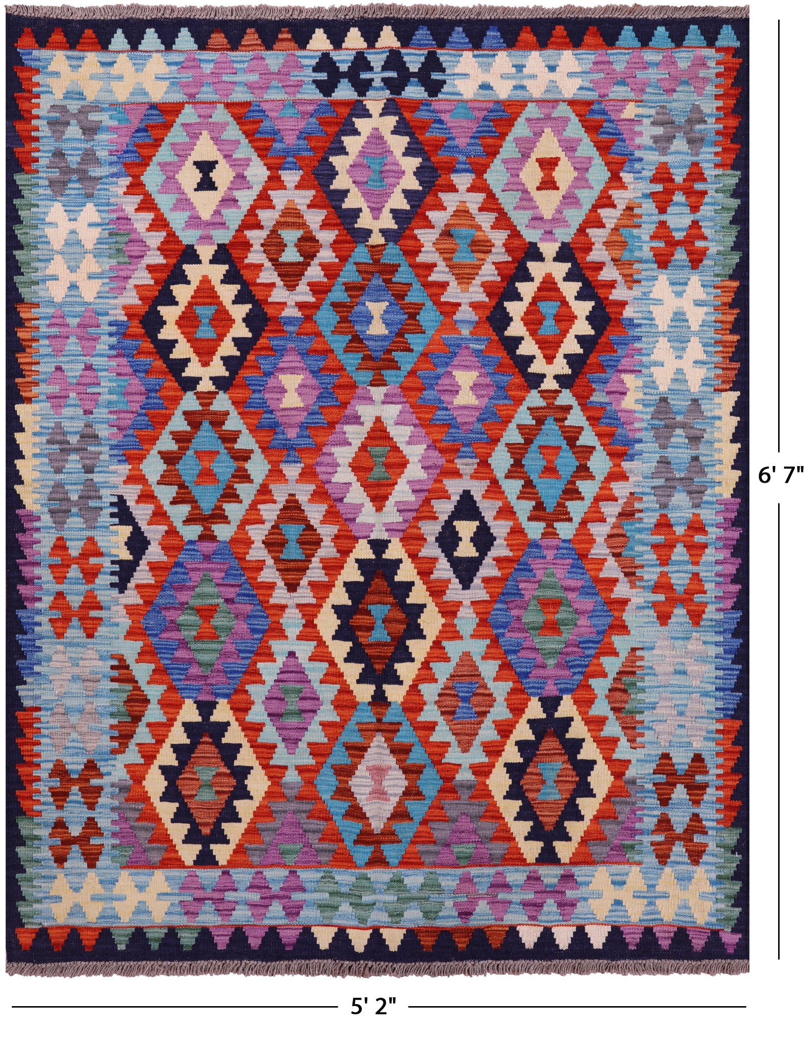 Reversible Kilim Flat Weave Wool On Wool Rug - 5' 2" X 6' 7" - Golden Nile