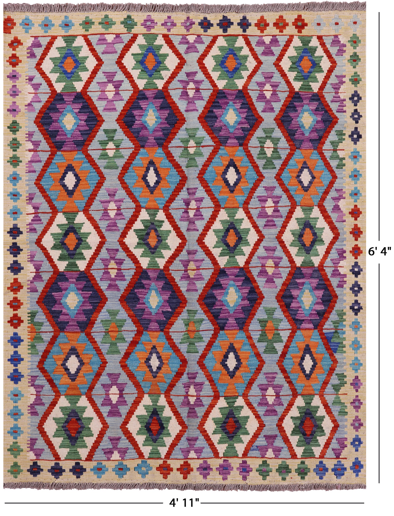 Reversible Kilim Flat Weave Wool On Wool Rug - 4' 11" X 6' 4" - Golden Nile