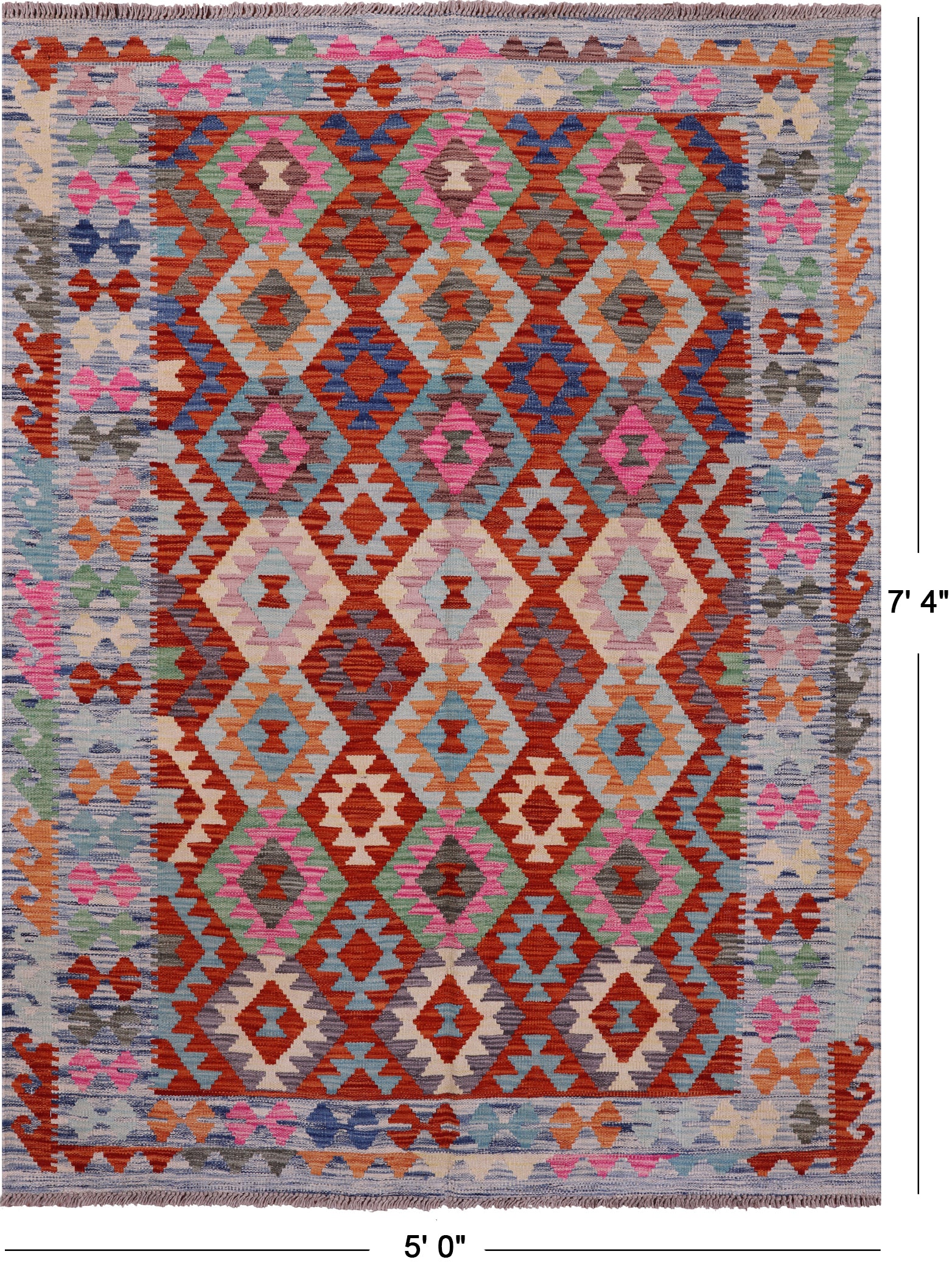 Reversible Kilim Flat Weave Wool On Wool Rug - 5' 0" X 7' 4" - Golden Nile