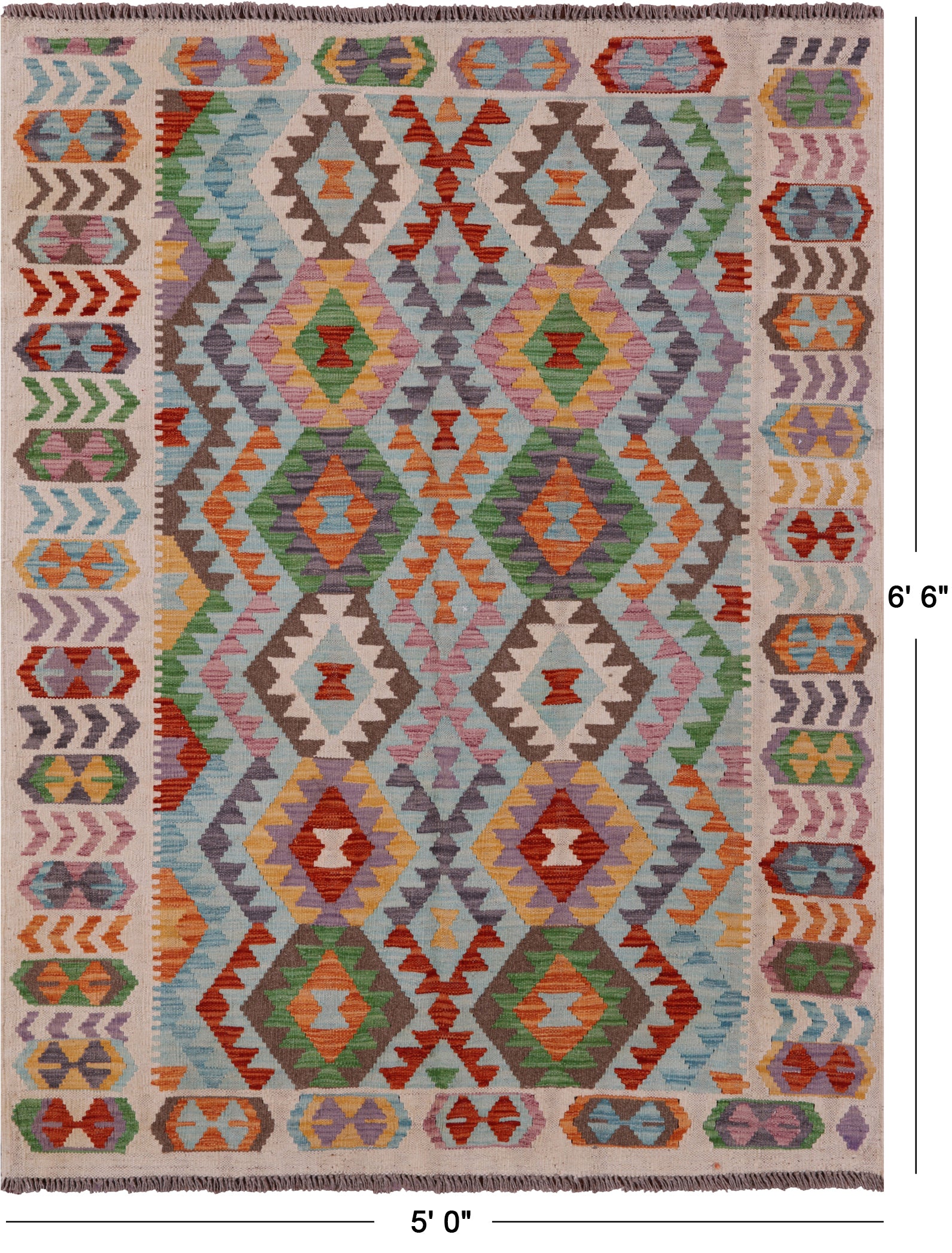 Reversible Kilim Flat Weave Wool On Wool Rug - 5' 0" X 6' 6" - Golden Nile