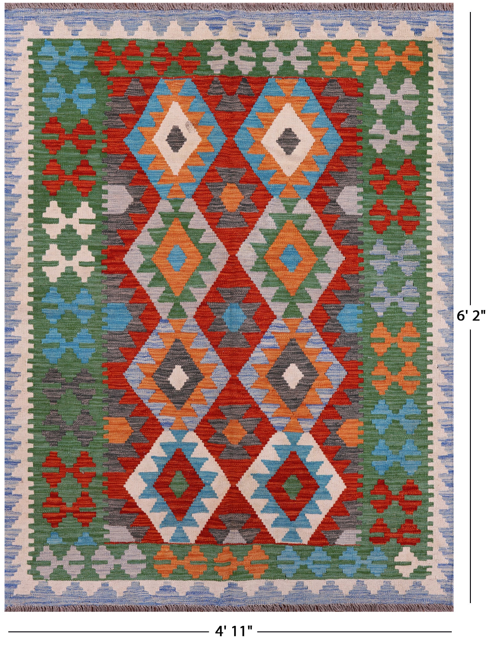 Reversible Kilim Flat Weave Wool On Wool Rug - 4' 11" X 6' 2" - Golden Nile