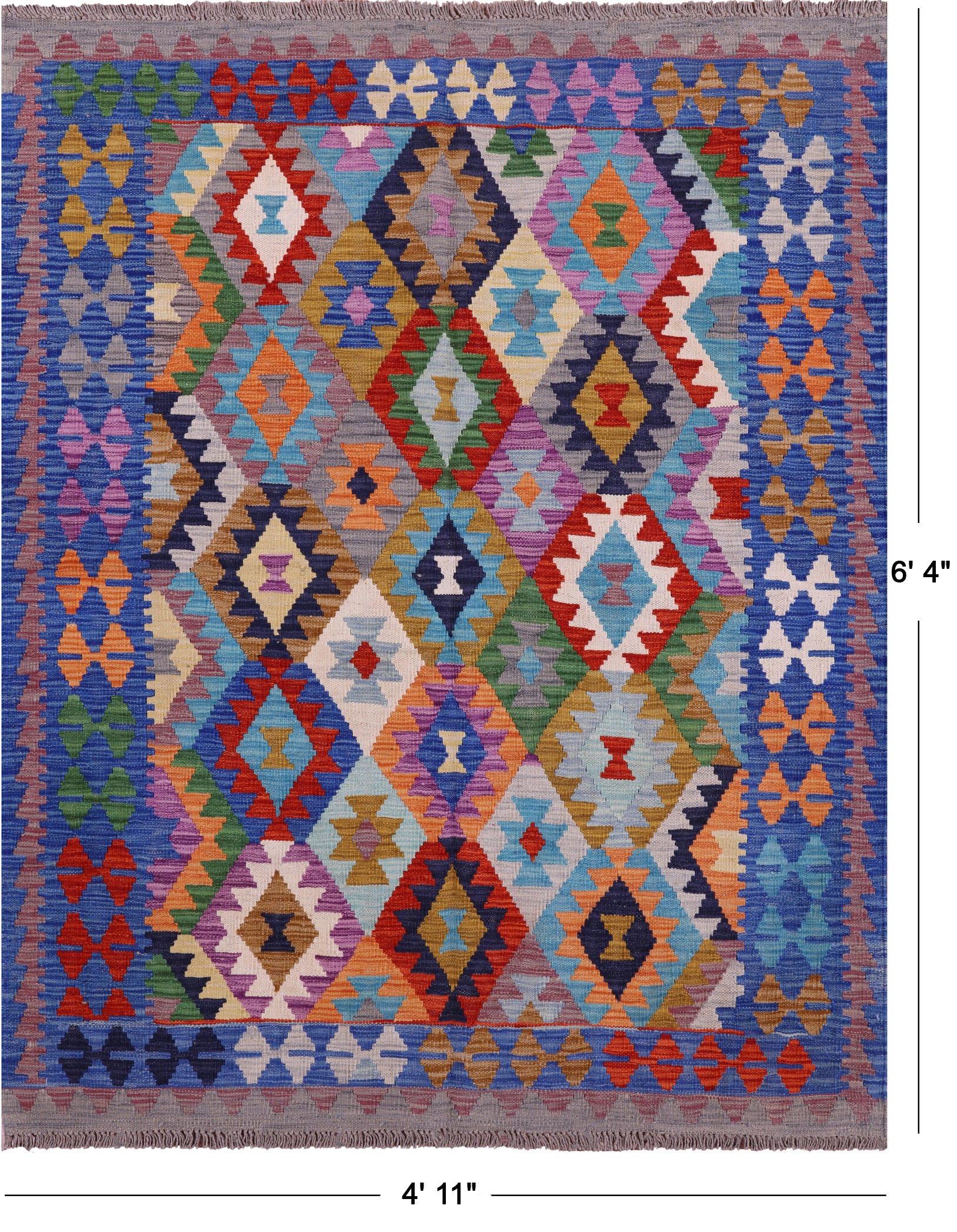 Reversible Kilim Flat Weave Wool On Wool Rug - 4' 11" X 6' 4" - Golden Nile