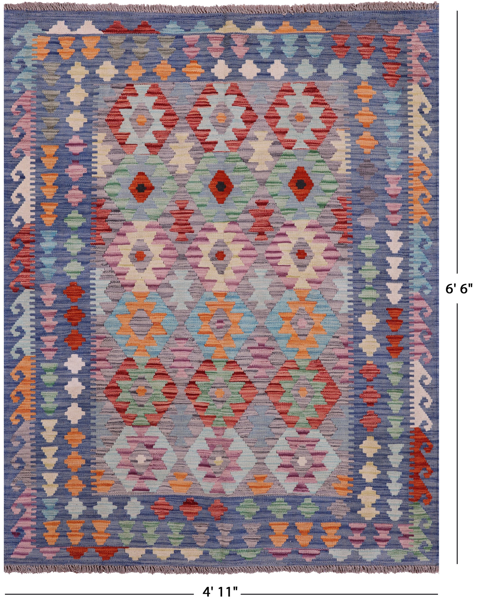 Reversible Kilim Flat Weave Wool On Wool Rug - 4' 11" X 6' 6" - Golden Nile