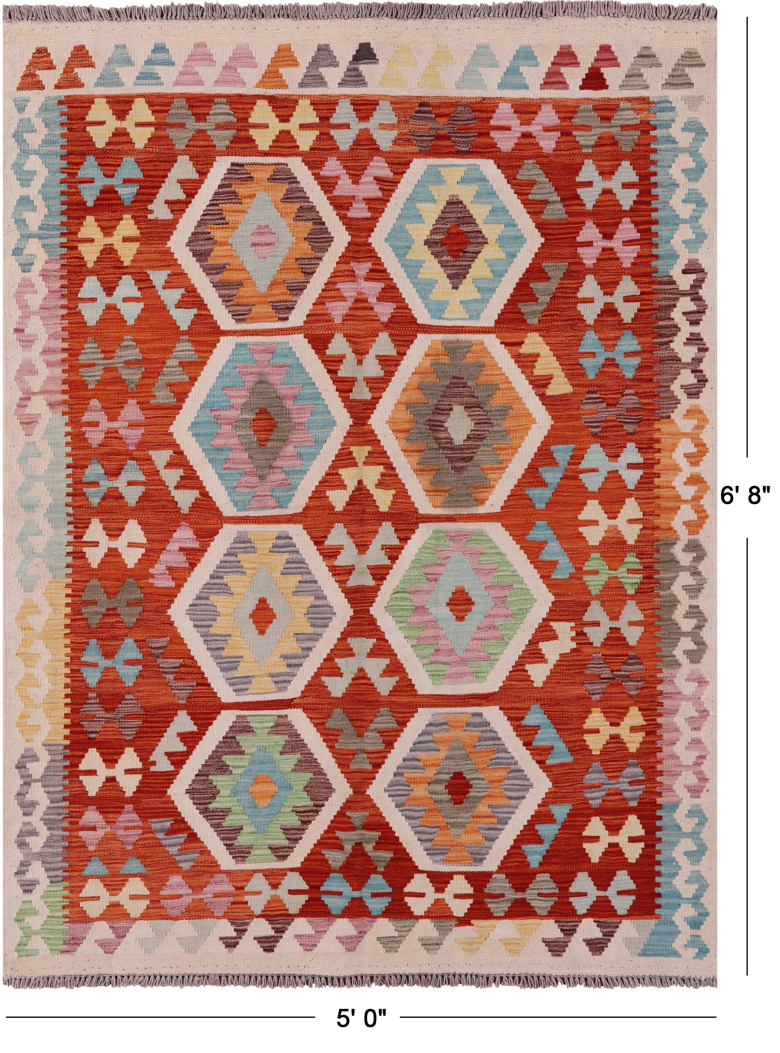 Reversible Kilim Flat Weave Wool On Wool Rug - 5' 0" X 6' 8" - Golden Nile