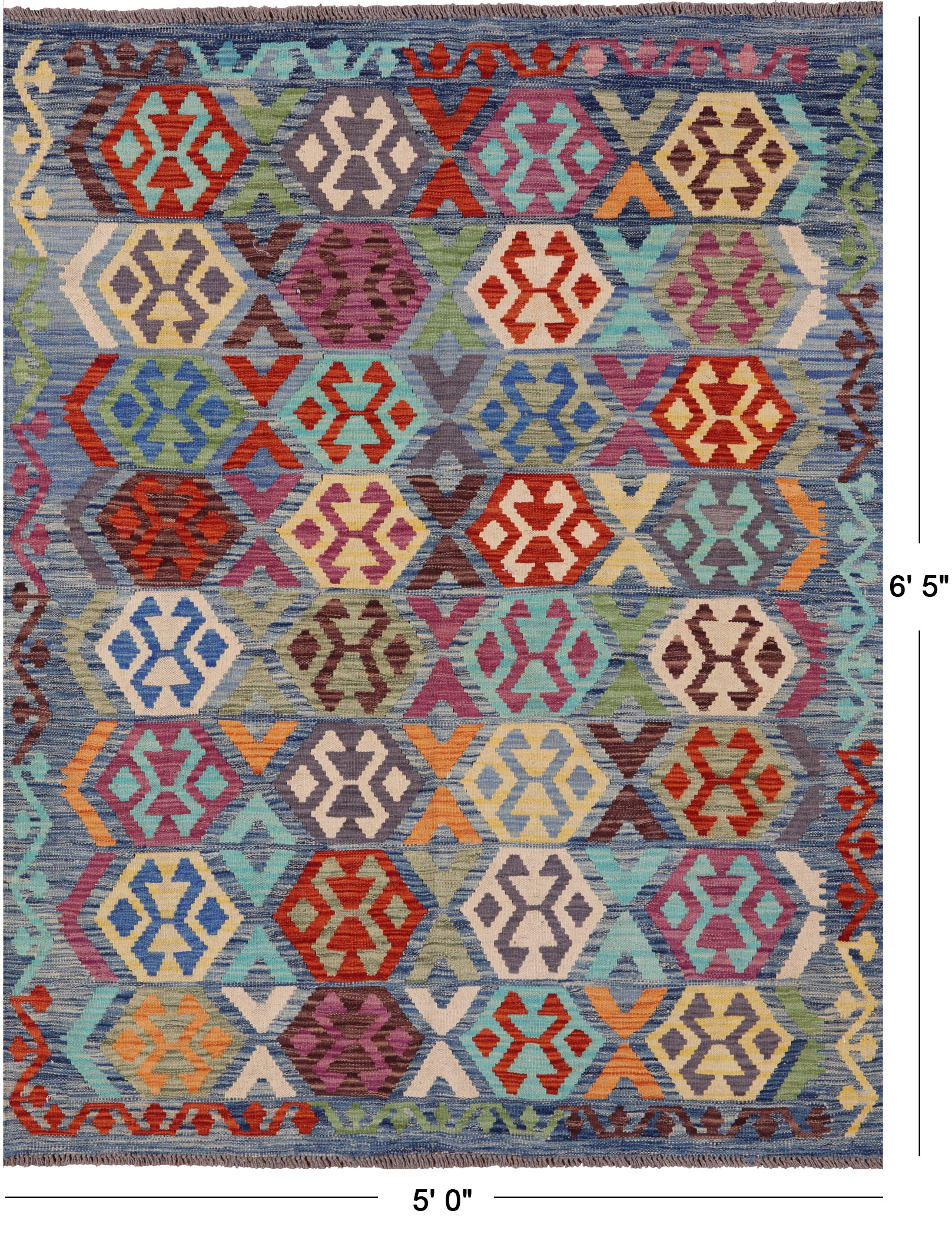 Reversible Kilim Flat Weave Wool On Wool Rug - 5' 0" X 6' 5" - Golden Nile